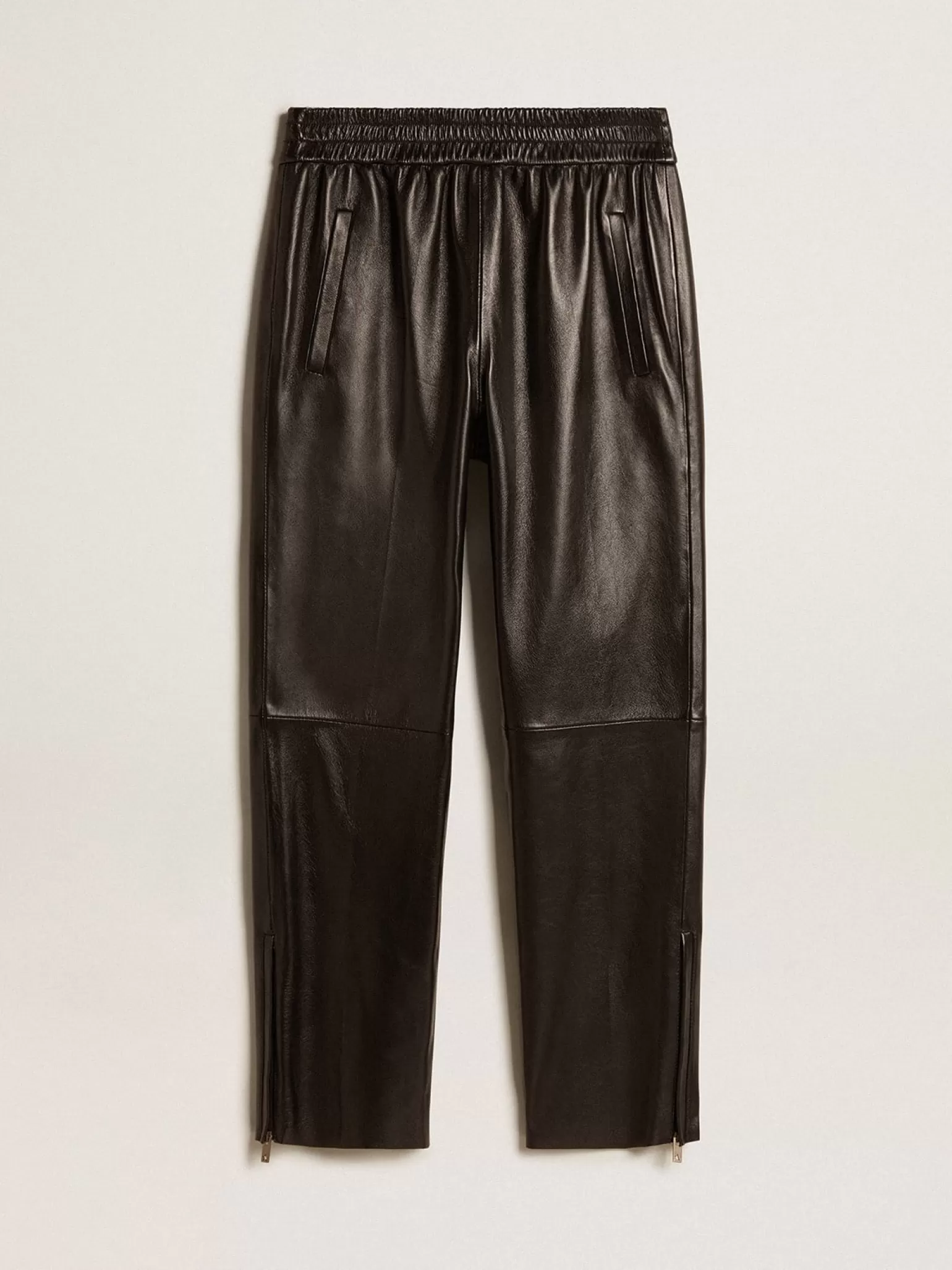 Fashion Calça de jogging preta de napa com zíper no fundo MULHER Jeans e calças