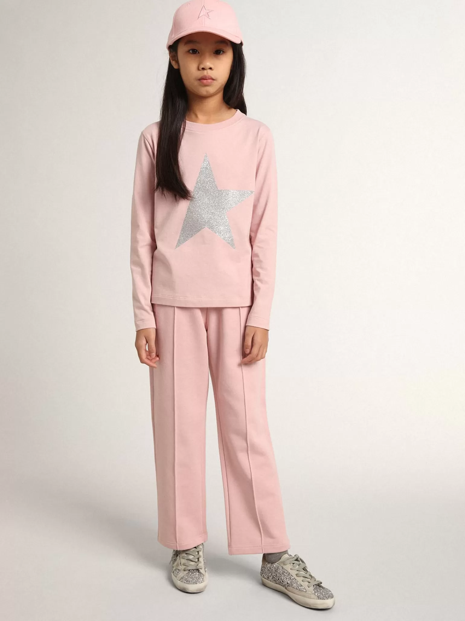 Online Calça de jogging rosa com estrela de glitter na frente Bottoms (4-12 years)