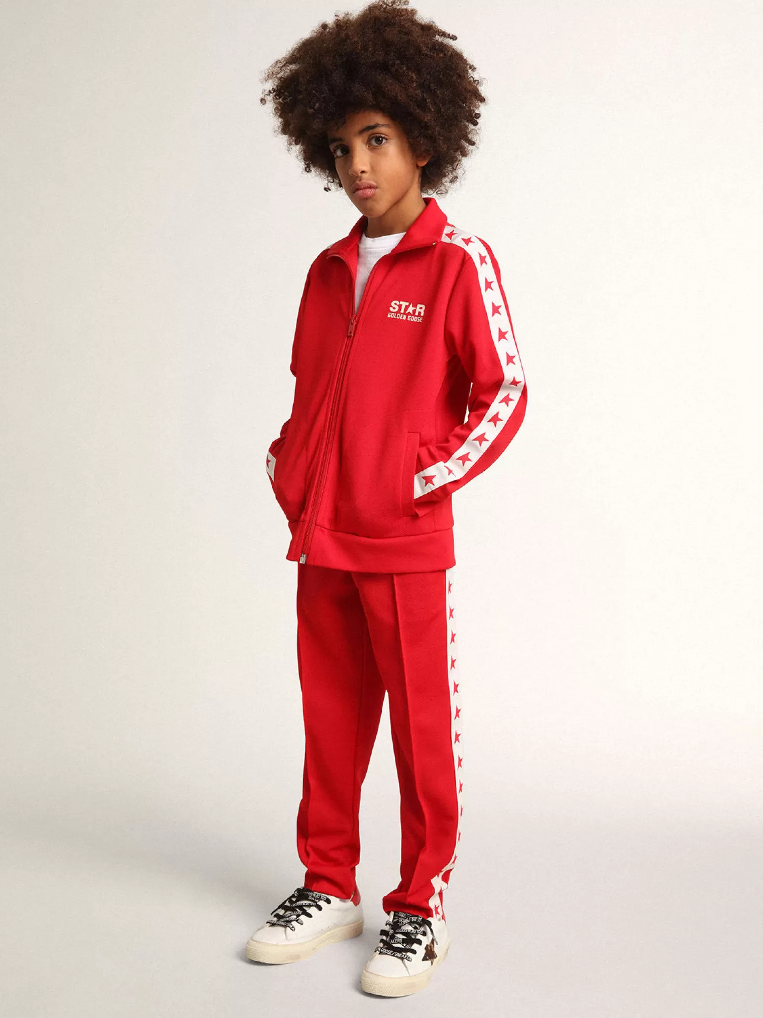 Cheap Calça de jogging vermelha com listras brancas e estrelas vermelhas em contraste Bottoms (4-12 years) | Bottoms (4-12 years)