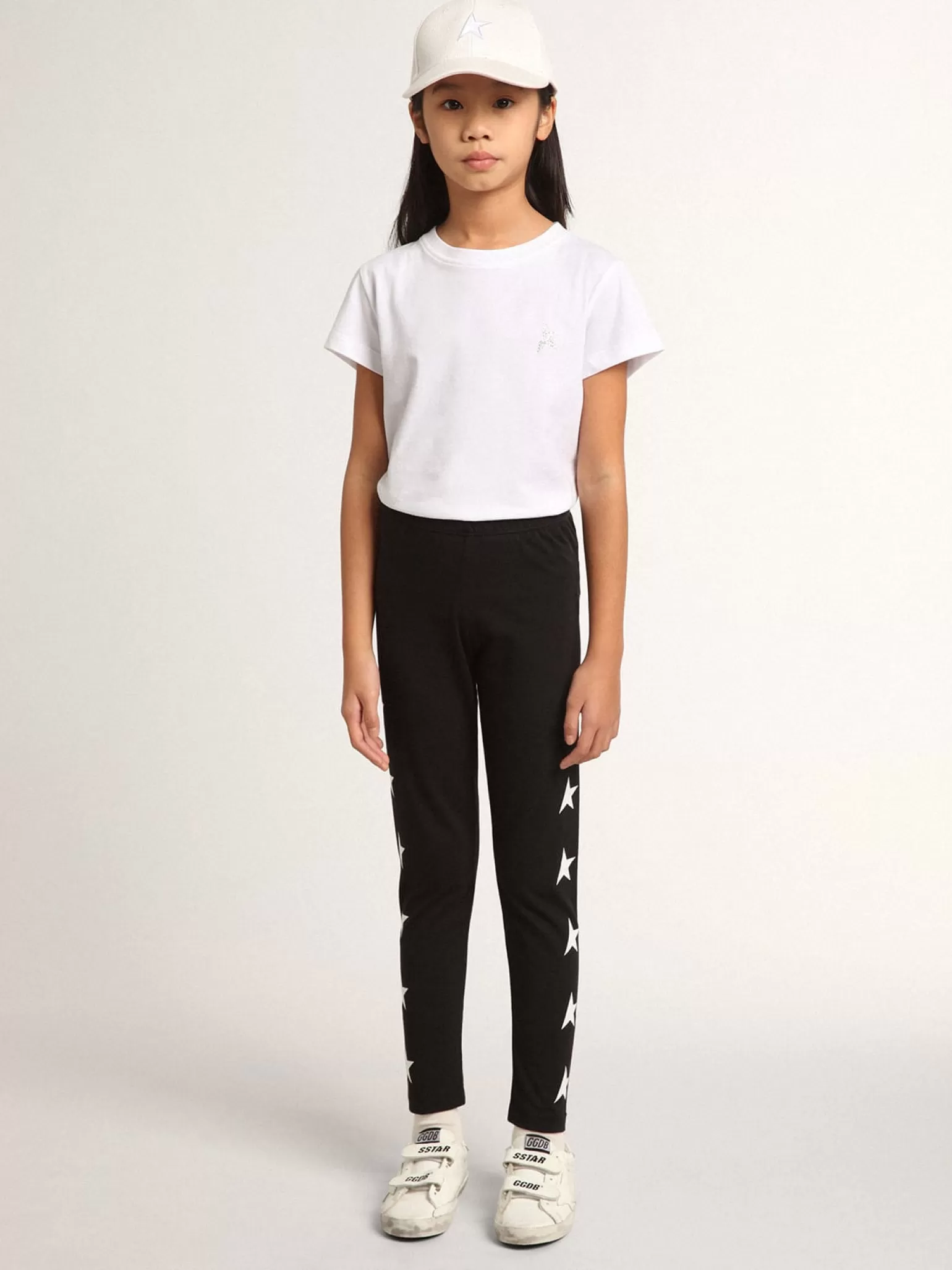 Store Calça de legging infantil feminina preta com estrelas brancas nas laterais Bottoms (4-12 years) | Bottoms (4-12 years)