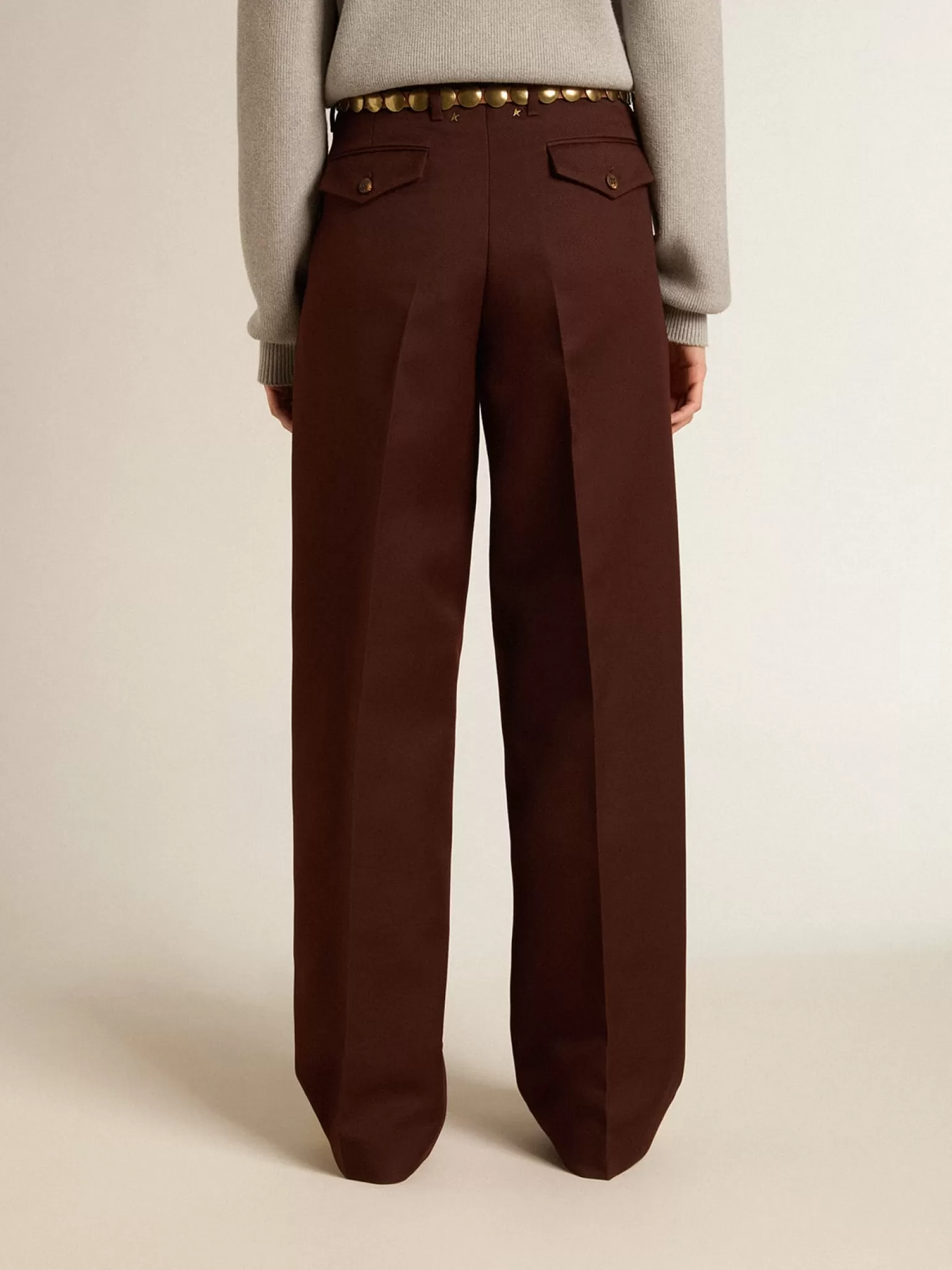 Fashion Calça feminina de gabardine de lã cor café MULHER Jeans e calças