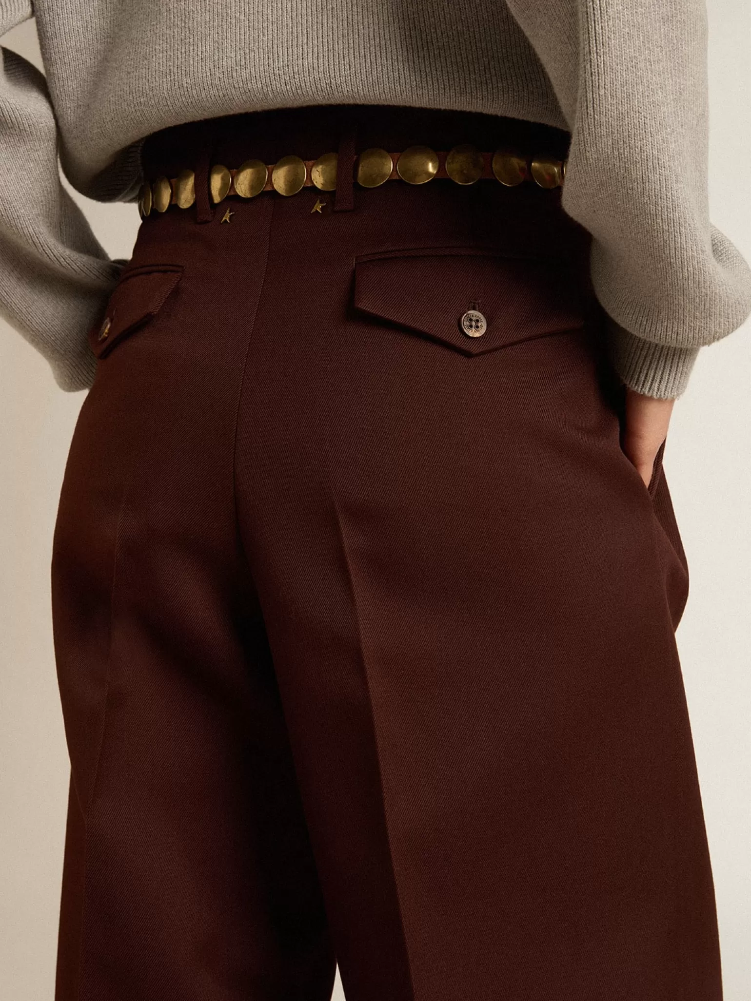 Fashion Calça feminina de gabardine de lã cor café MULHER Jeans e calças