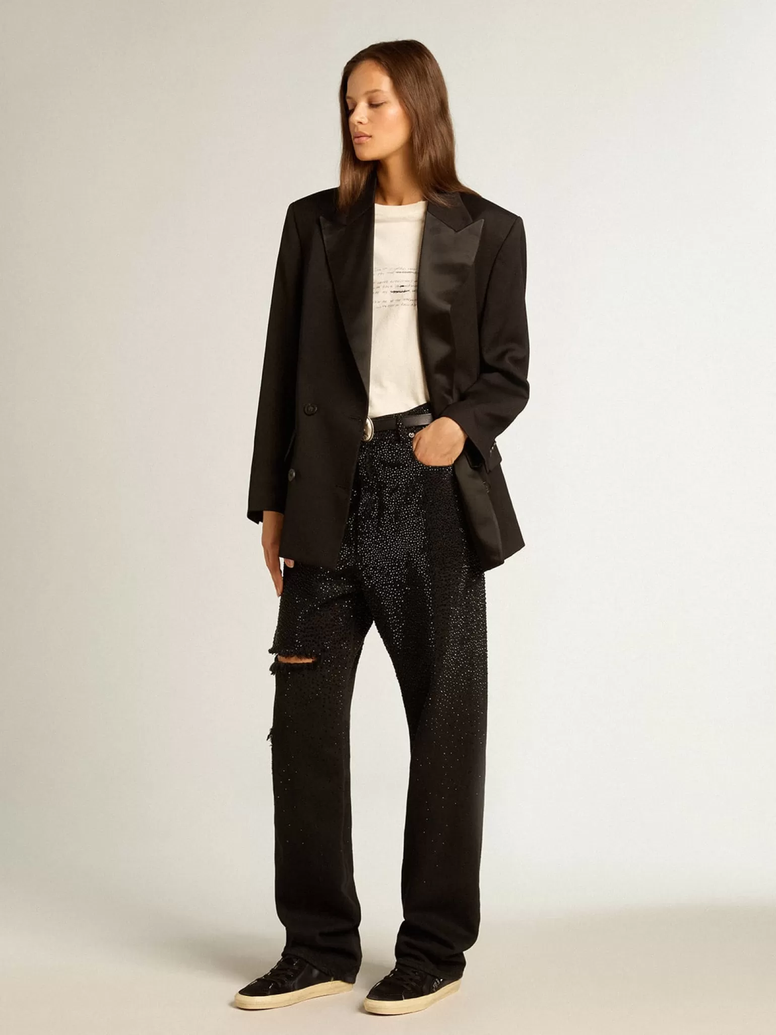 Cheap Calça feminina de jeans de algodão e cristais aplicados com efeito degradê MULHER Jeans e calças