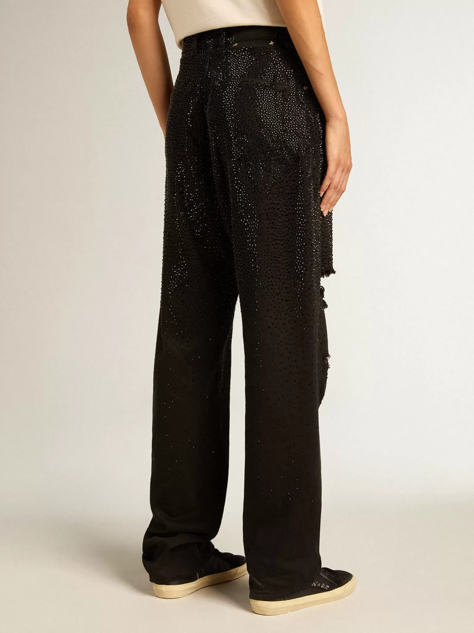 Cheap Calça feminina de jeans de algodão e cristais aplicados com efeito degradê MULHER Jeans e calças