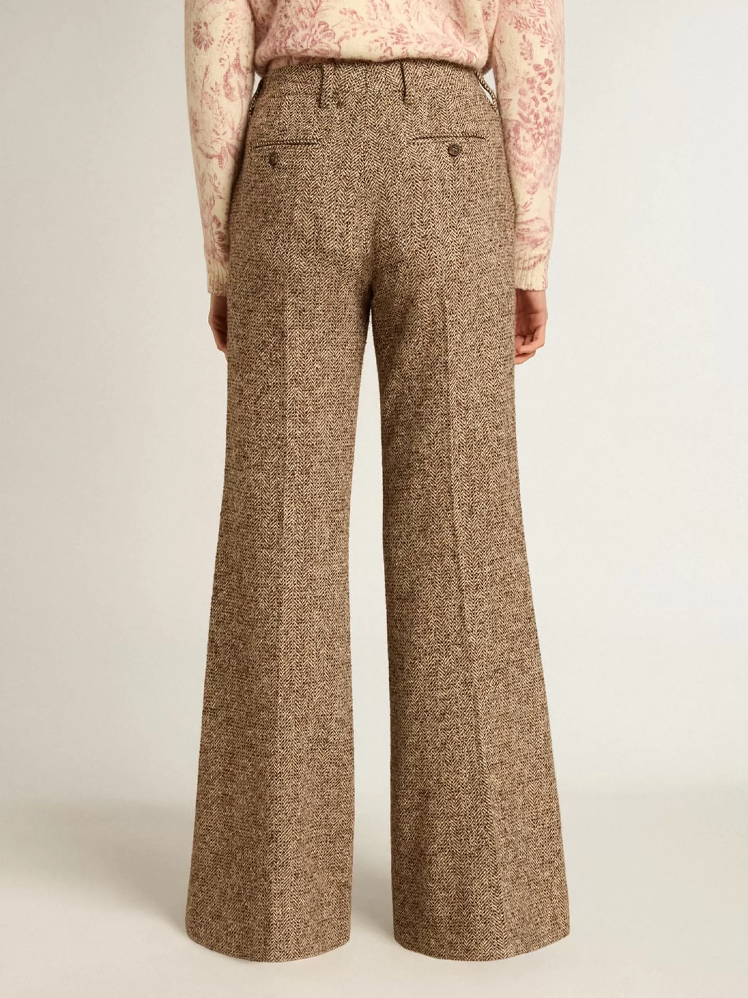 Sale Calça feminina de misto lã e seda bege e marrom MULHER Jeans e calças