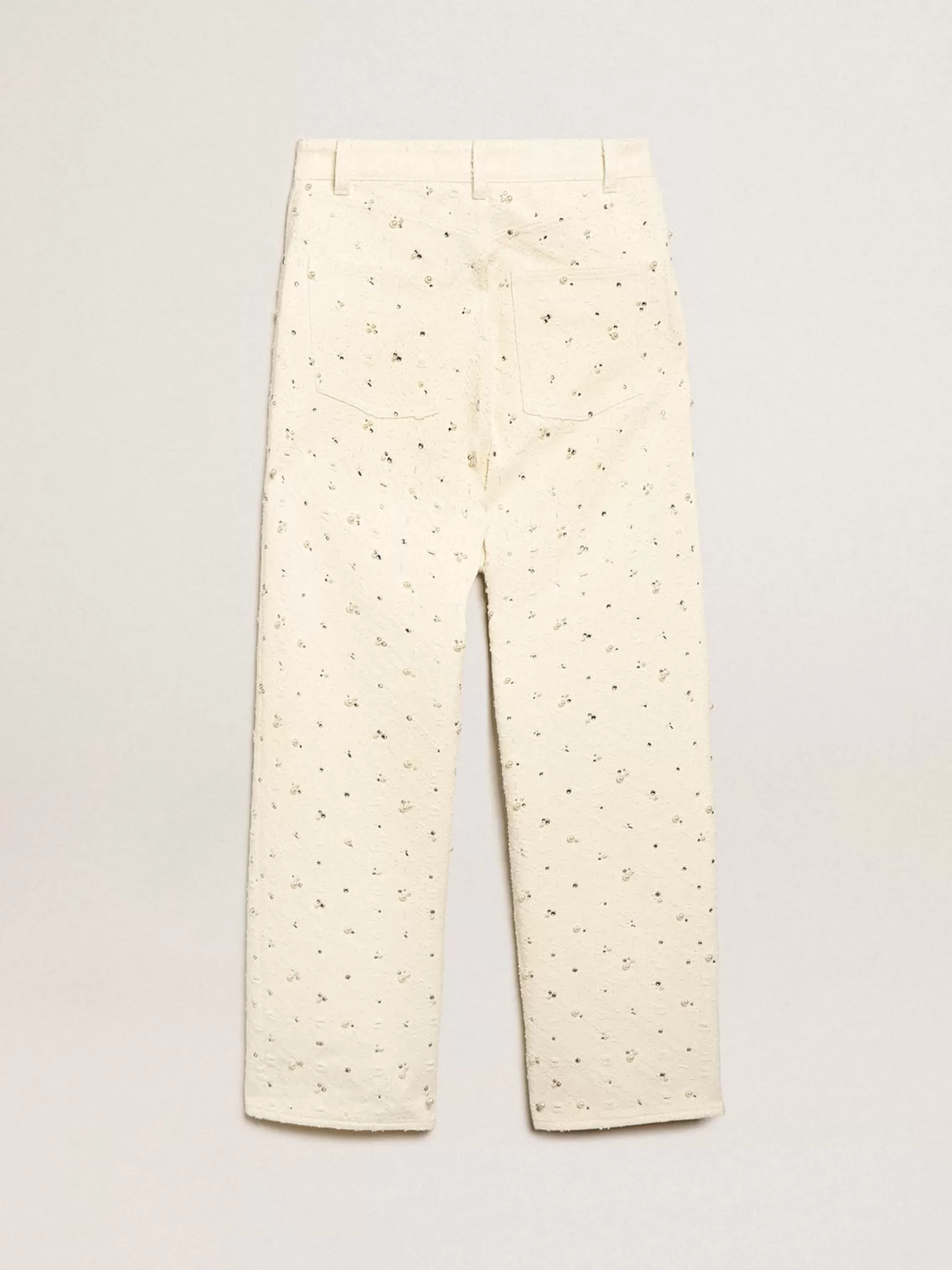 Online Calça jeans Kim Coleção Journey de algodão branco sujo com motivos de losangos e aplicação de pérolas e cristais MULHER Jeans e calças