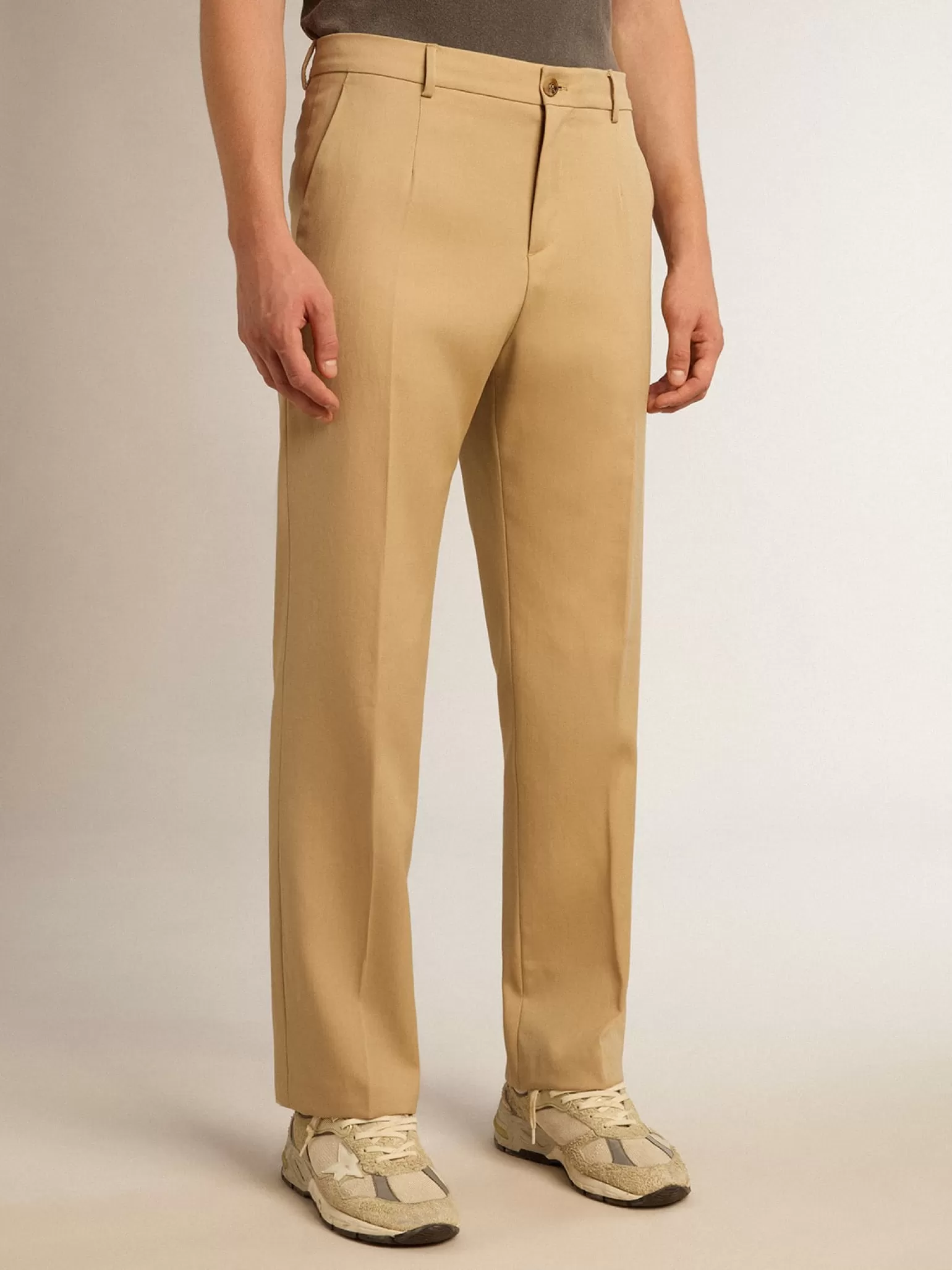 Online Calça masculina de gabardine de lã cor areia Jeans e calças