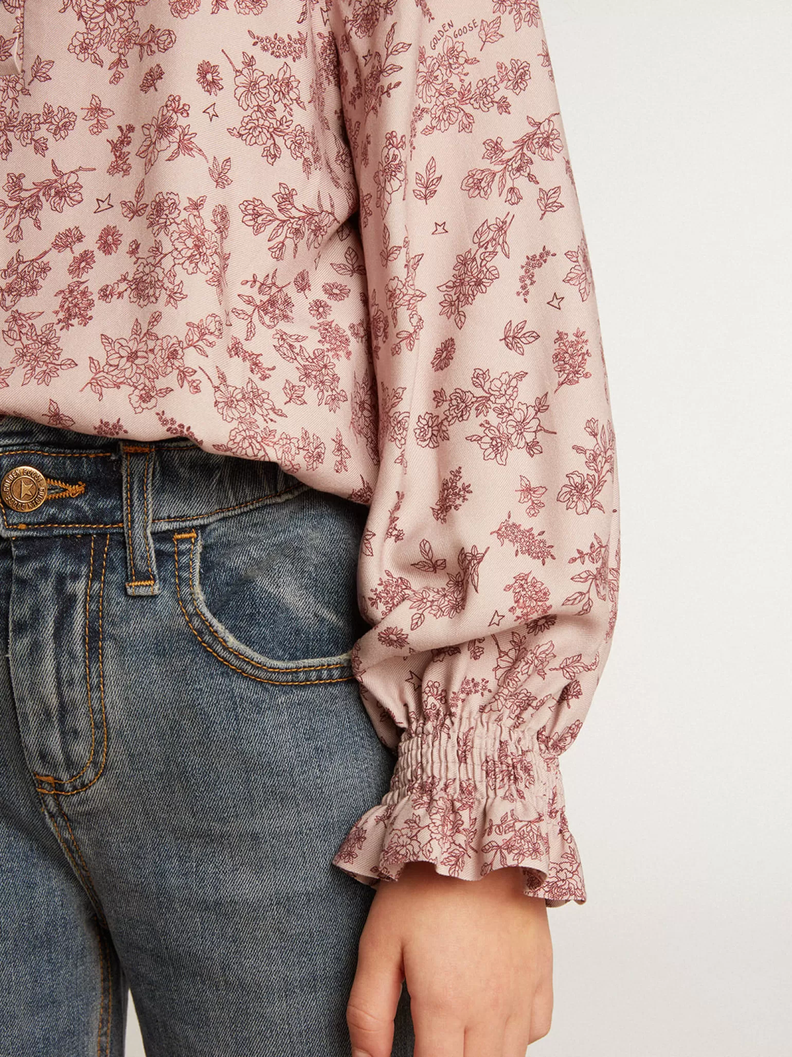 Discount Camisa polo de viscose rosa pálido com estampa floral Roupas de cima (4-12 years)