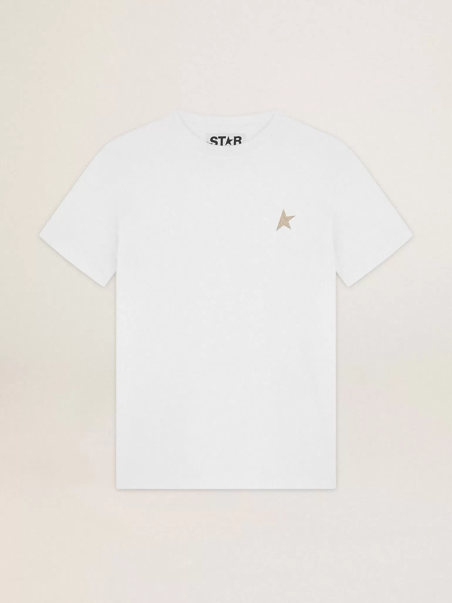 Flash Sale Camiseta branca Coleção Star com estrela de glitter dourado na frente MULHER Camisetas