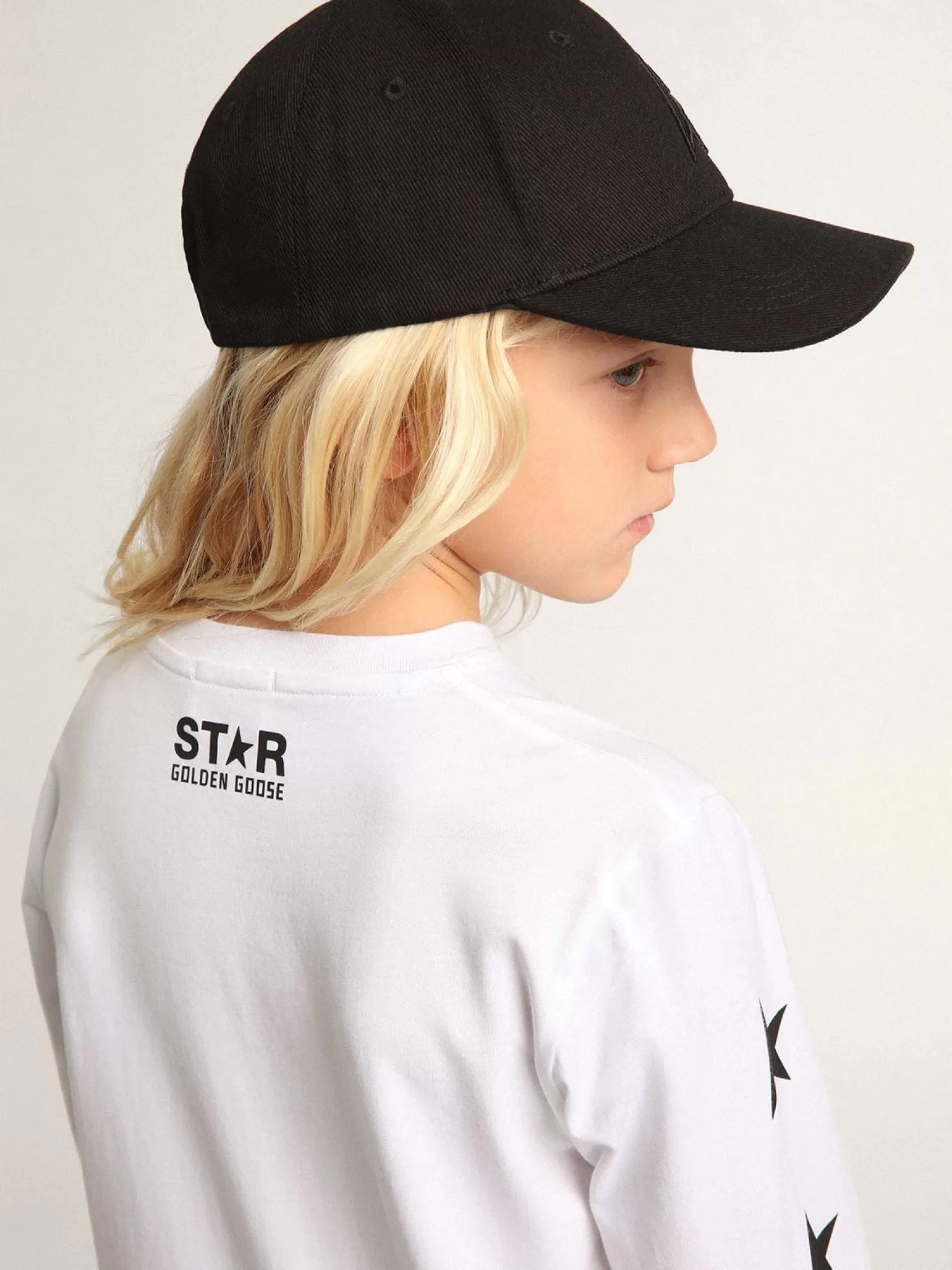 Best Sale Camiseta branca de manga comprida com estrelas pretas em contraste Roupas de cima (4-12 years) | Roupas de cima (4-12 years)