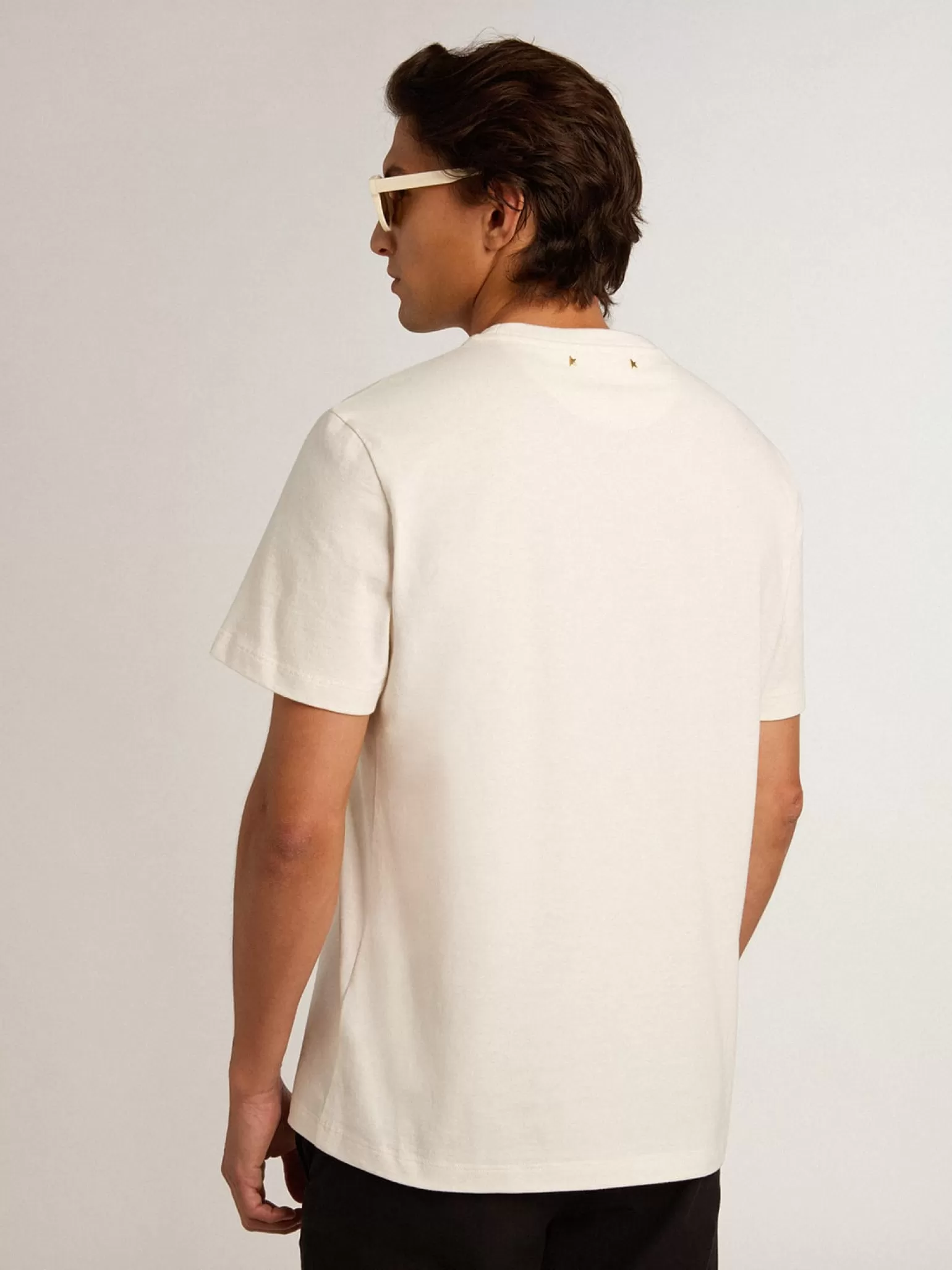 Fashion Camiseta de algodão branco com flor estampada na frente Beachwear | Camisetas