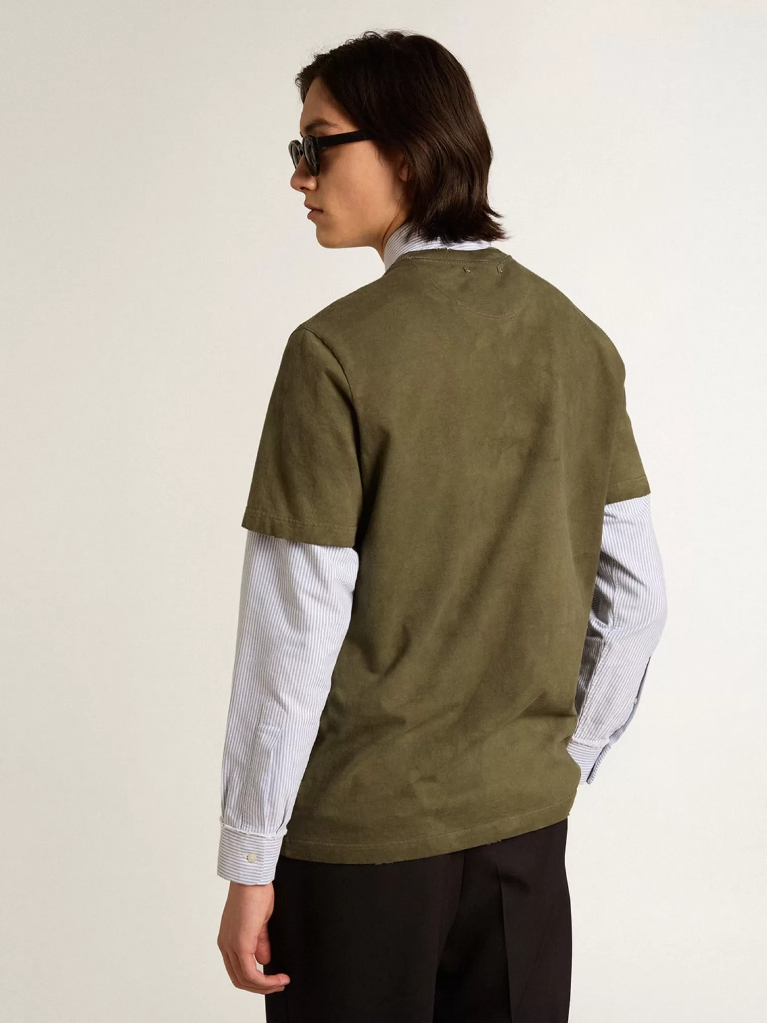Discount Camiseta de algodão cor de faia com bordado na frente Camisetas