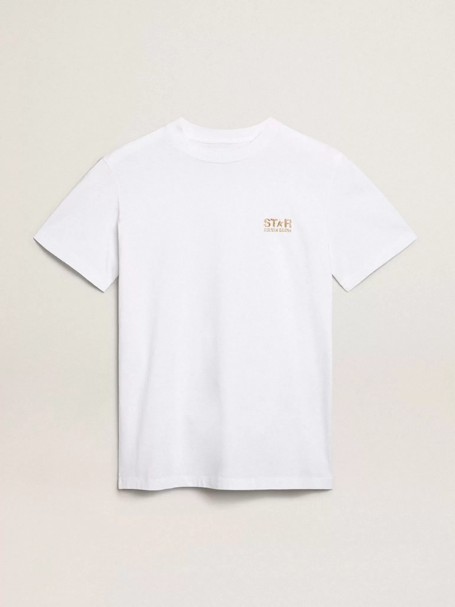 Flash Sale Camiseta feminina branca com logo e estrela de glitter dourado MULHER Camisetas