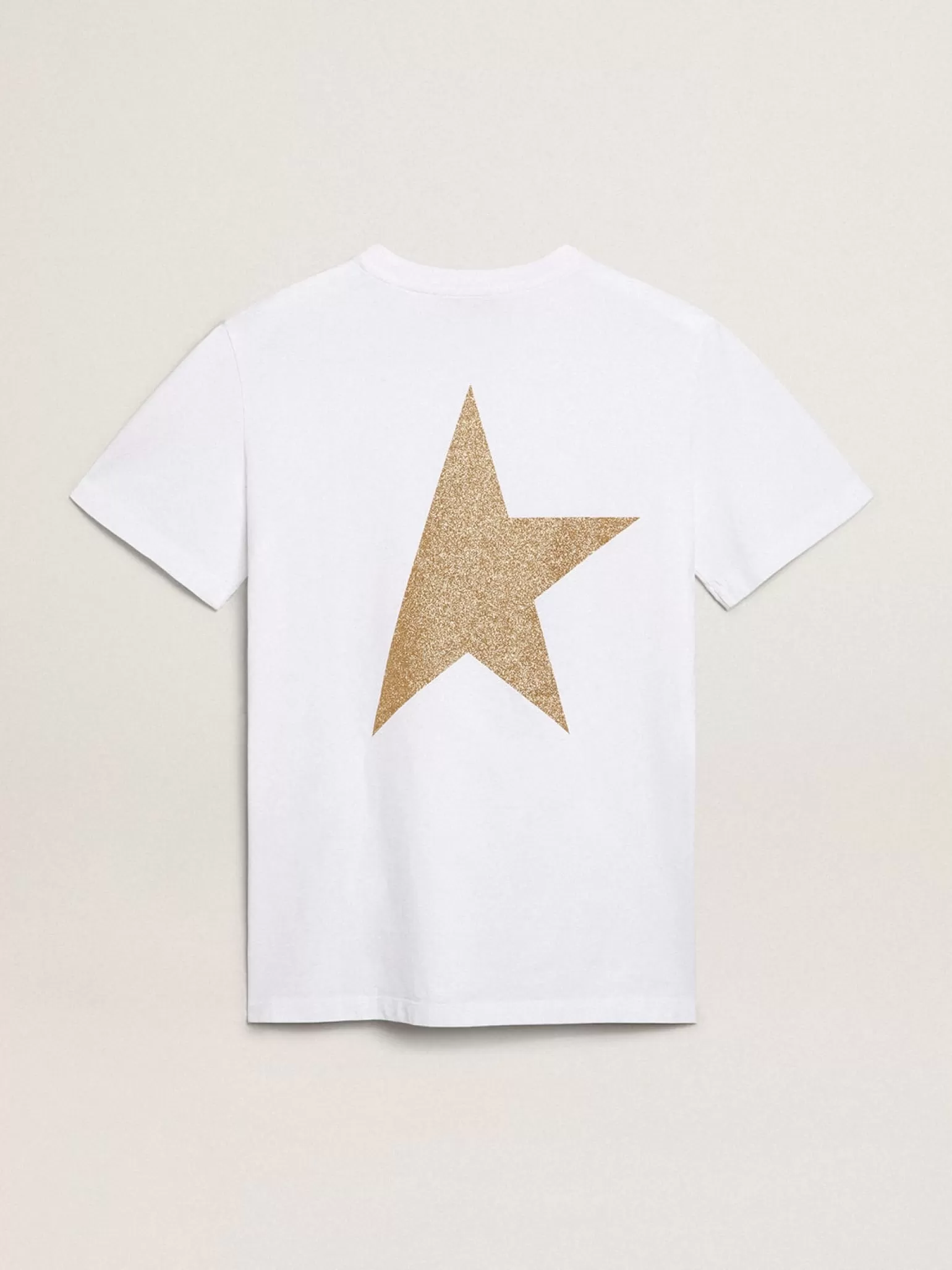 Flash Sale Camiseta feminina branca com logo e estrela de glitter dourado MULHER Camisetas