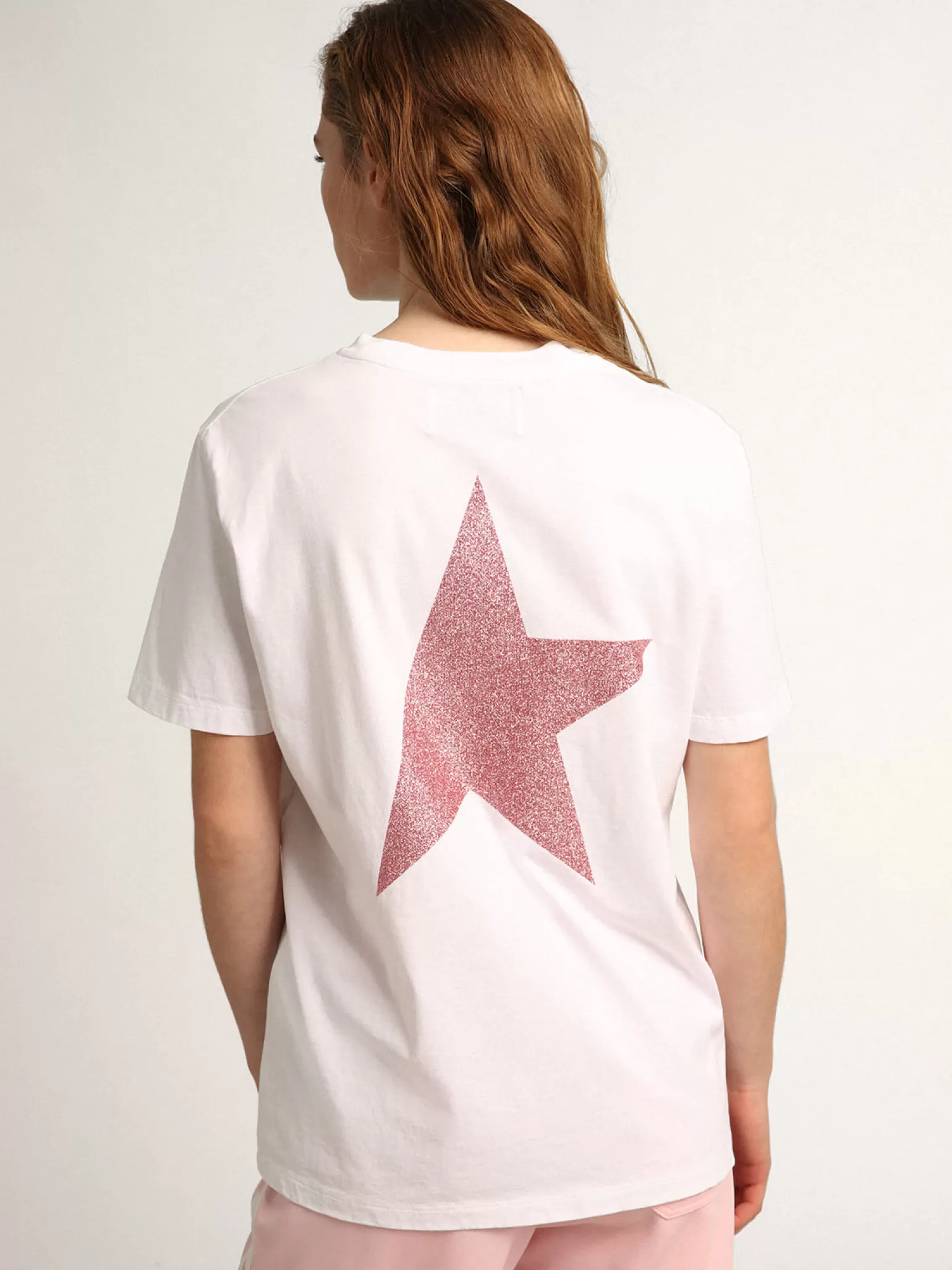 Cheap Camiseta feminina branca com logo e estrela de glitter rosa MULHER Camisetas