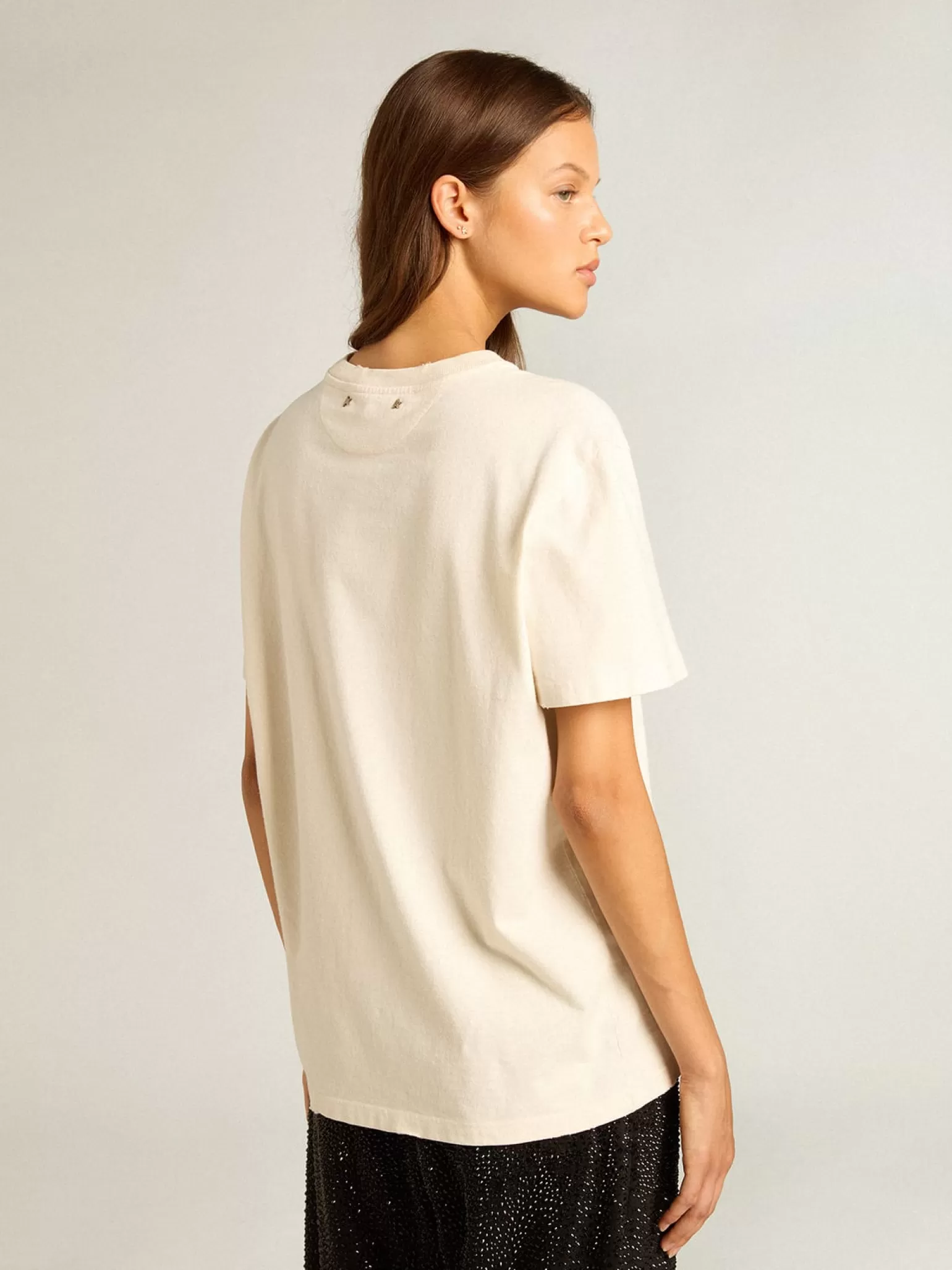 Discount Camiseta feminina de algodão branco usado com escrita bordada MULHER Camisetas
