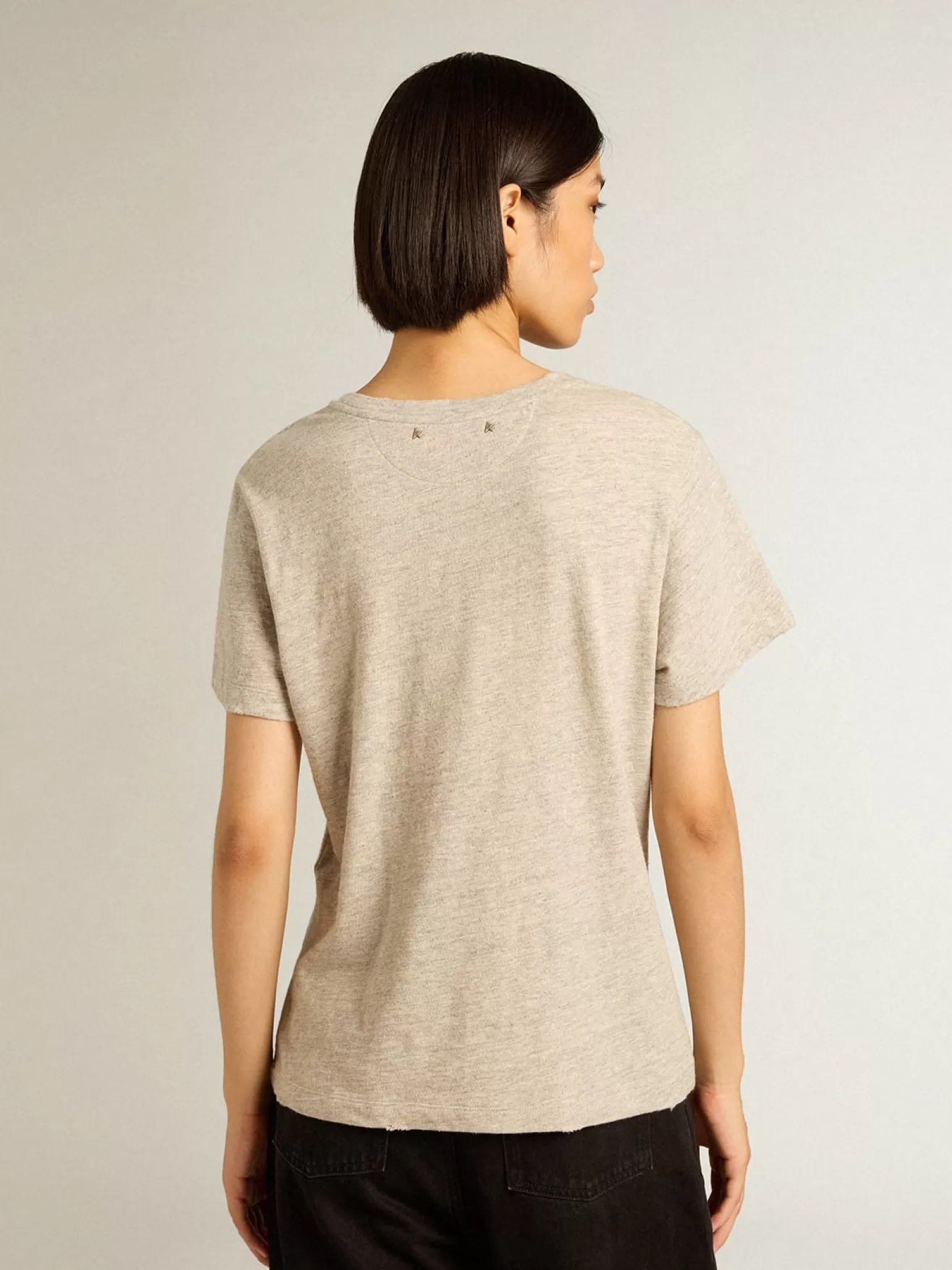 Discount Camiseta feminina de algodão cinza mescla com escrita bordada MULHER Camisetas