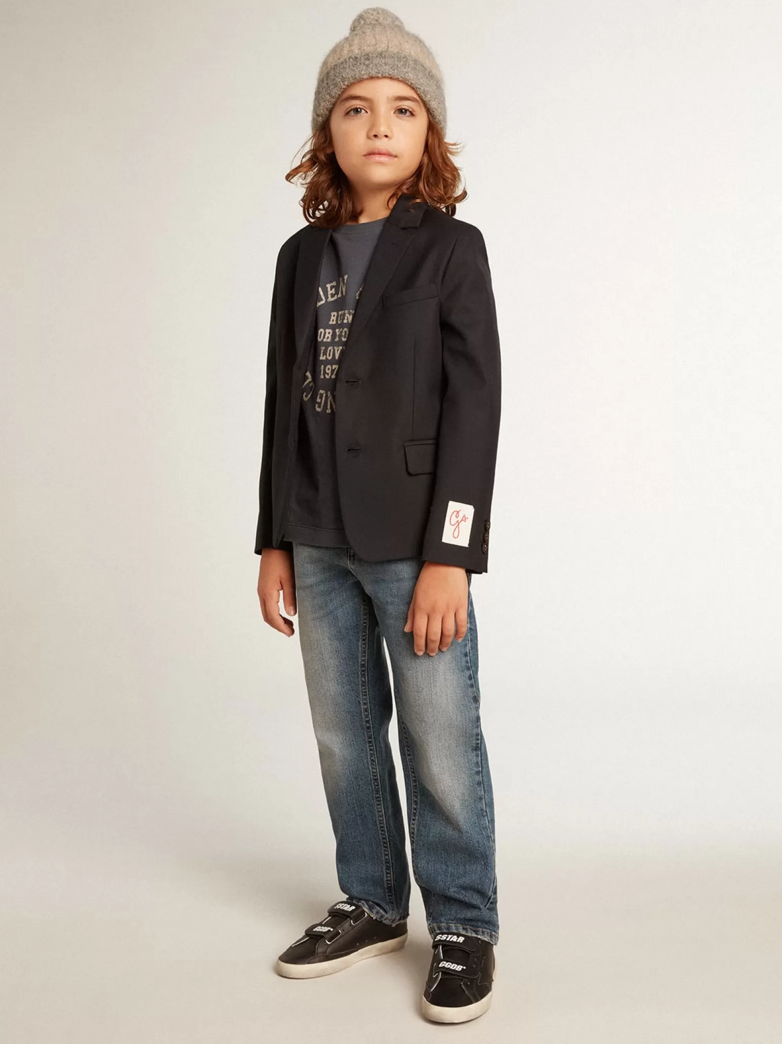 Outlet Camiseta infantil masculina de algodão azul-escuro com estampa no centro Roupas de cima (4-12 years)