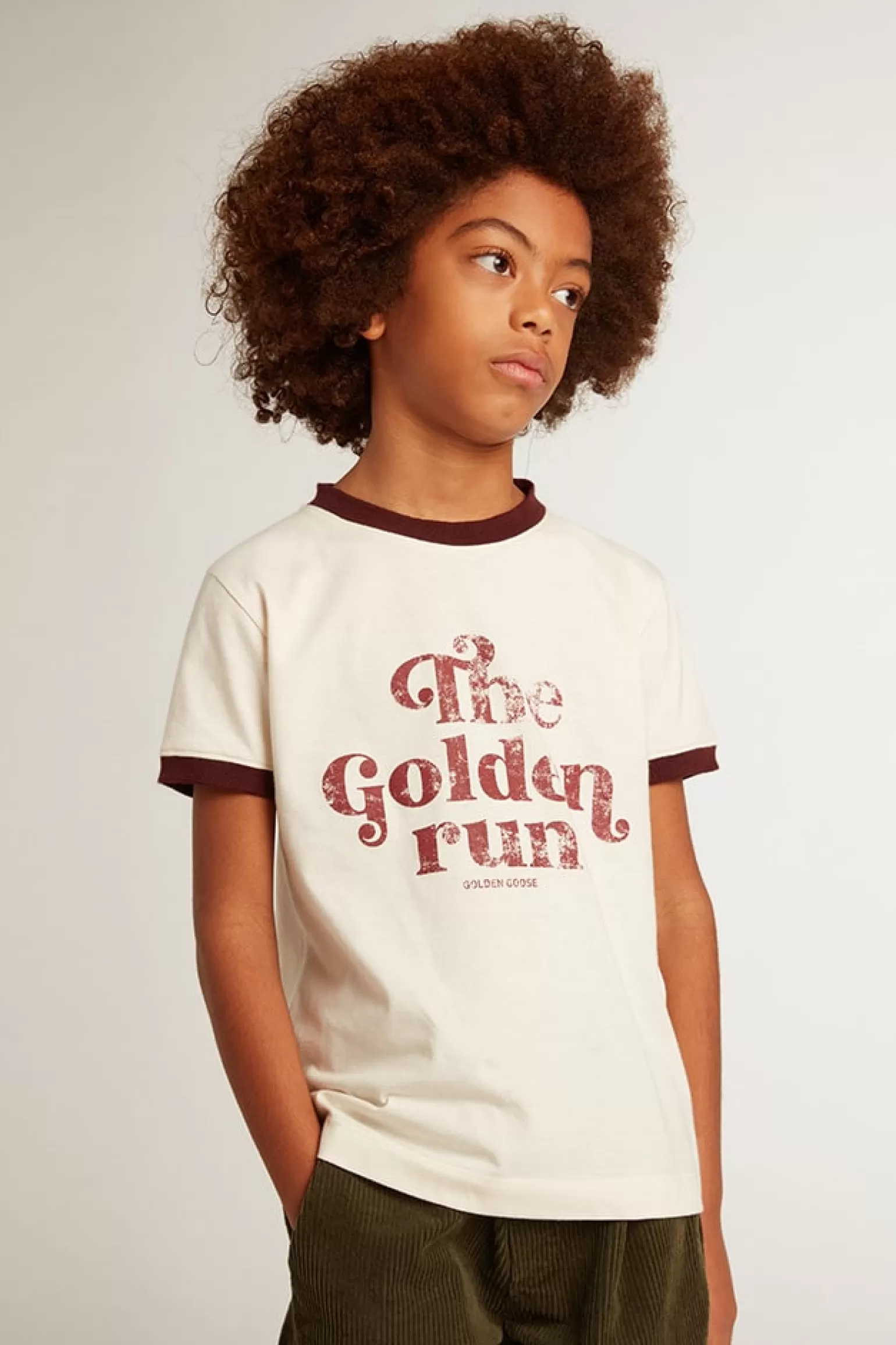 Fashion Camiseta infantil masculina de algodão branco com estampa desbotada no centro Roupas de cima (4-12 years)