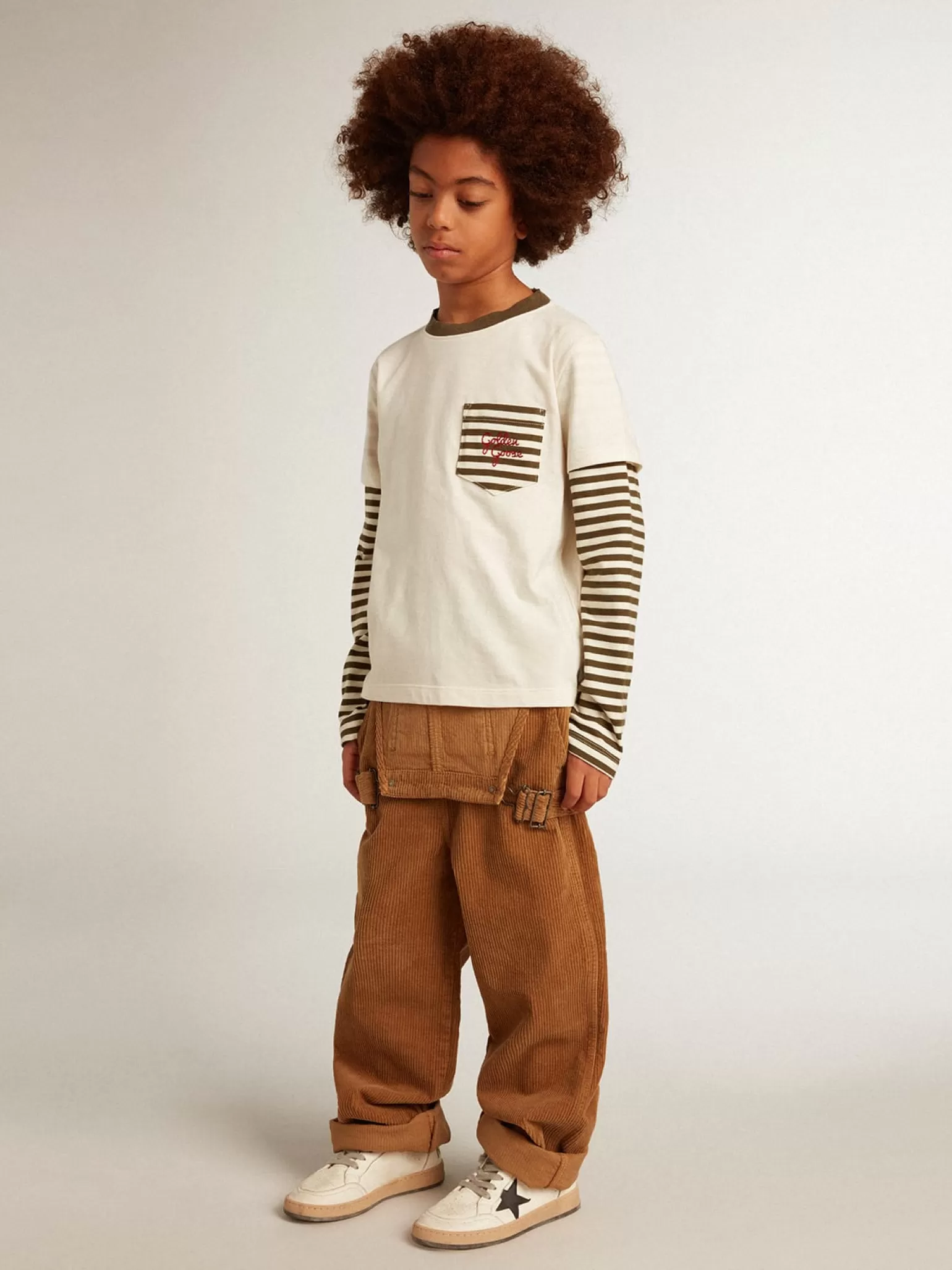 Cheap Camiseta infantil masculina de manga dupla de algodão listrado Roupas de cima (4-12 years)