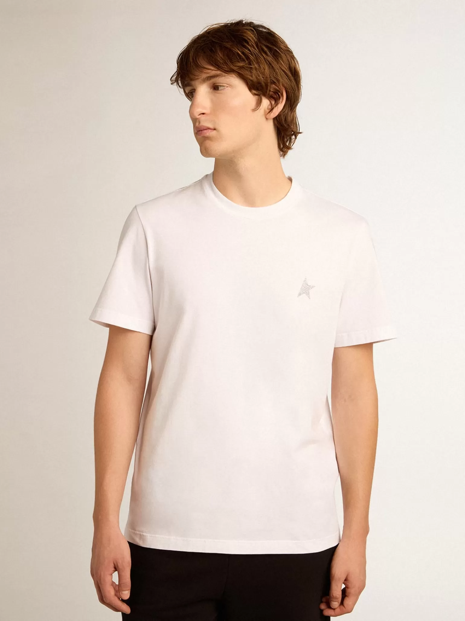 Best Camiseta masculina branca com estrela de glitter prateado na frente Beachwear | Camisetas
