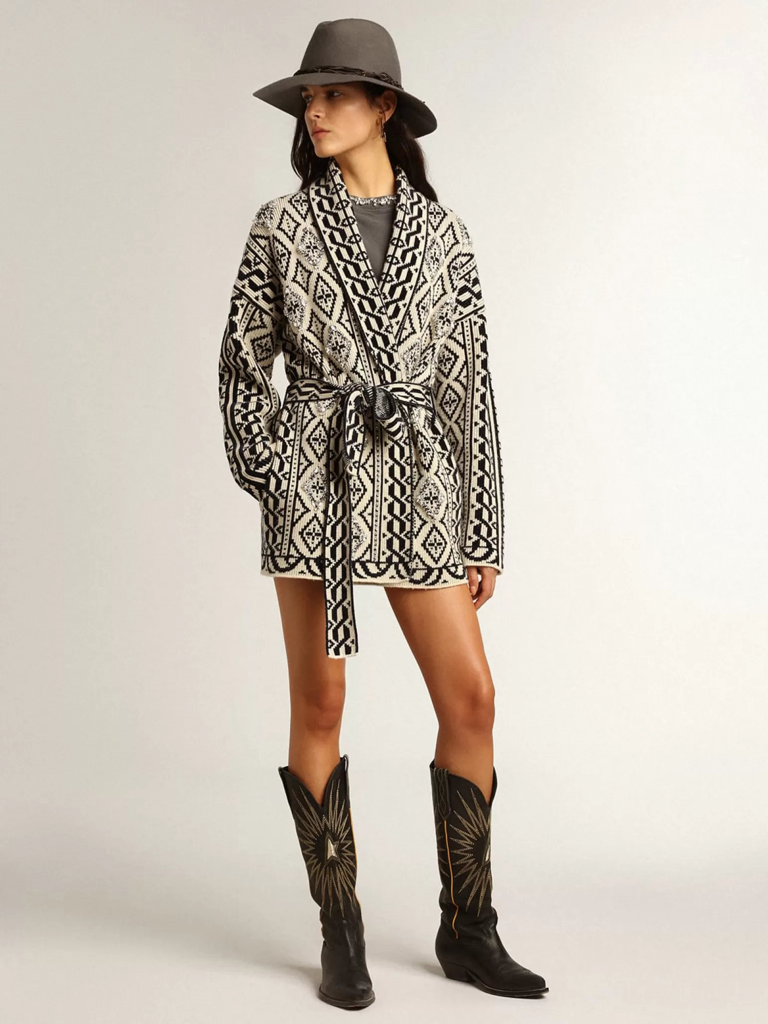 Best Sale Cardigã cor de papiro de lã com motivo jacquard e cristais MULHER Malhas