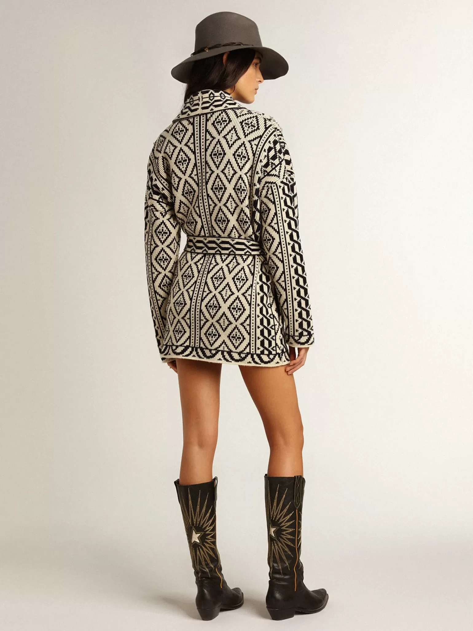 Best Sale Cardigã cor de papiro de lã com motivo jacquard e cristais MULHER Malhas