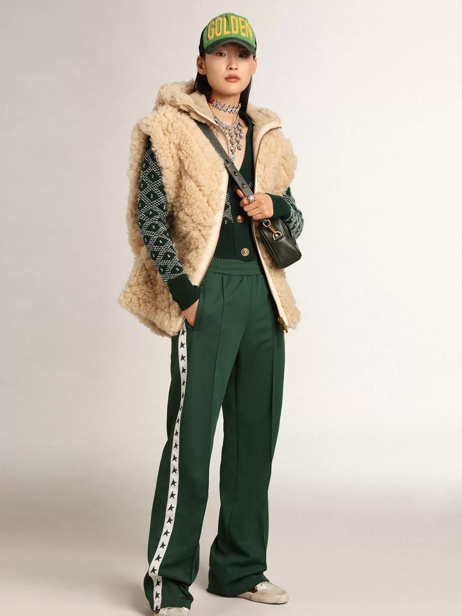 Cheap Cardigã cropped feminino com jacquard em losangos verde e branco MULHER Malhas