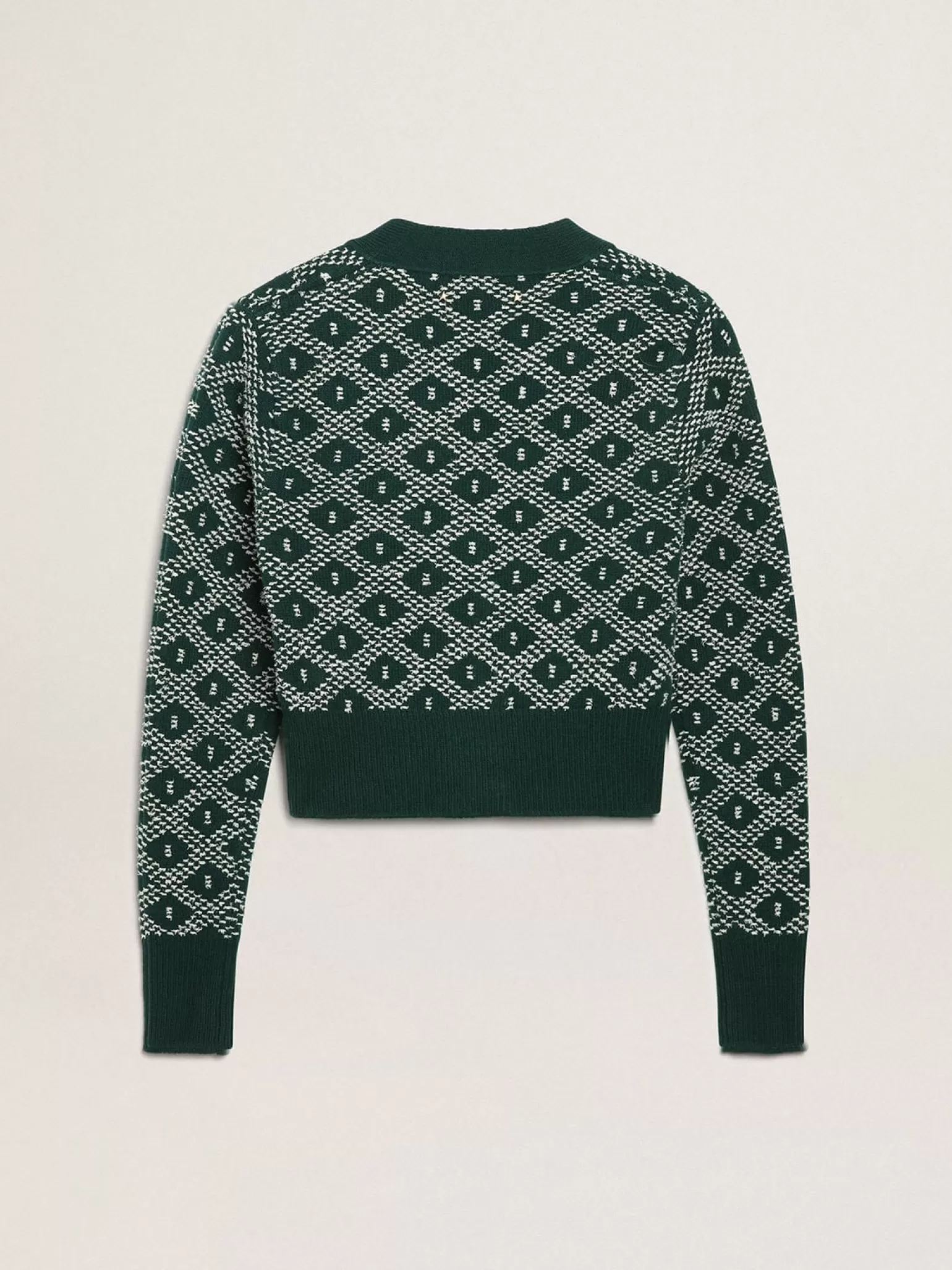 Cheap Cardigã cropped feminino com jacquard em losangos verde e branco MULHER Malhas