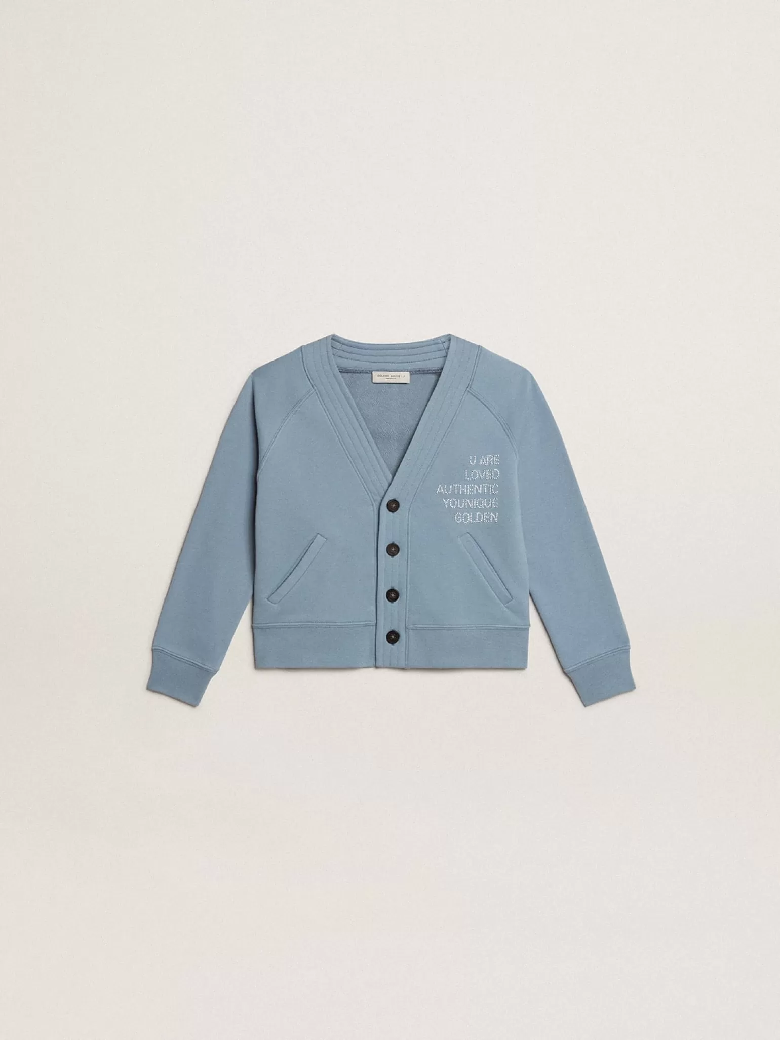 Online Cardigã infantil feminino de algodão azul com escrita de miçangas Roupas de cima (4-12 years)