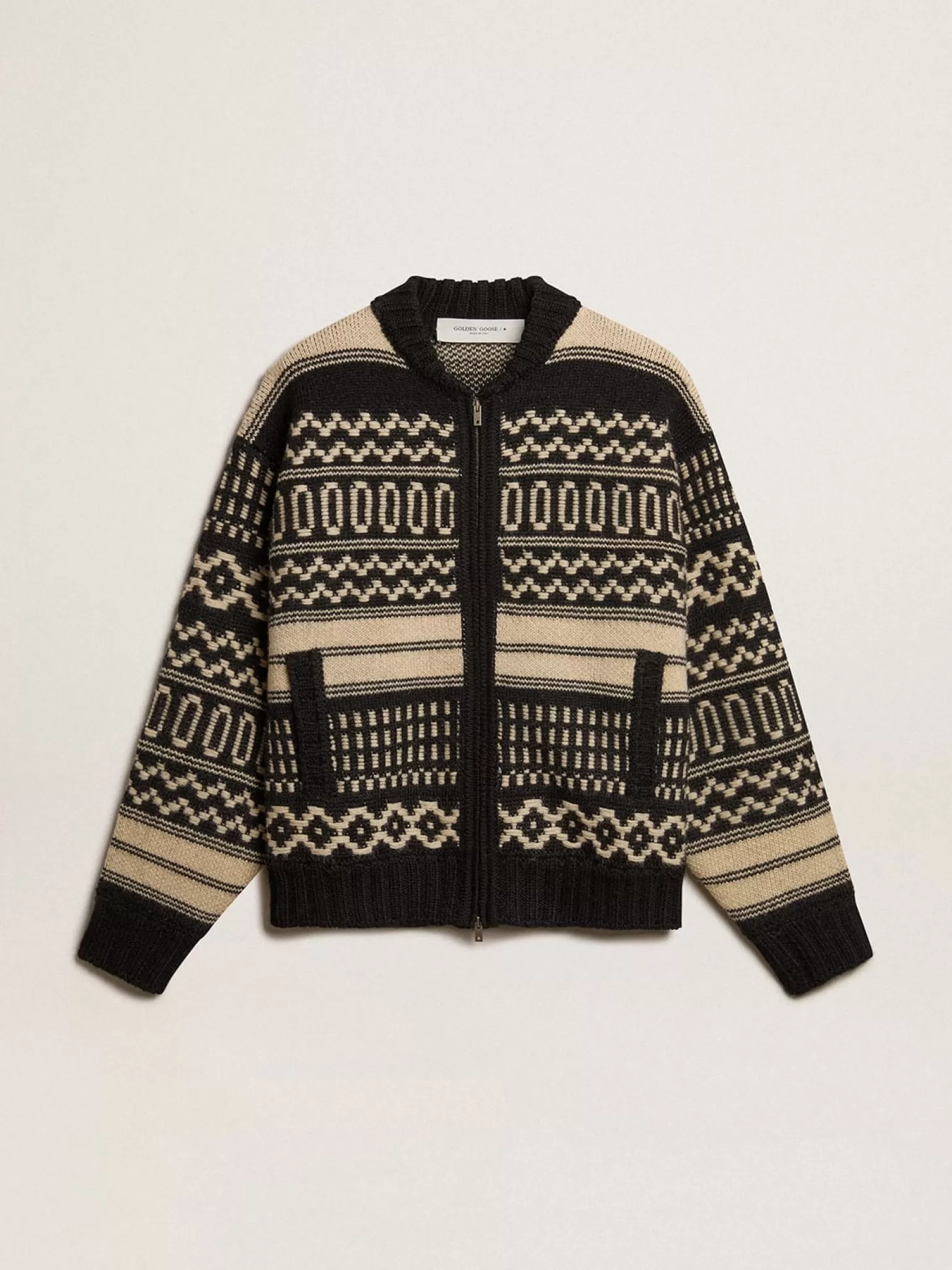 Shop Cardigã masculino de lã cor cru com padrão jacquard Malhas