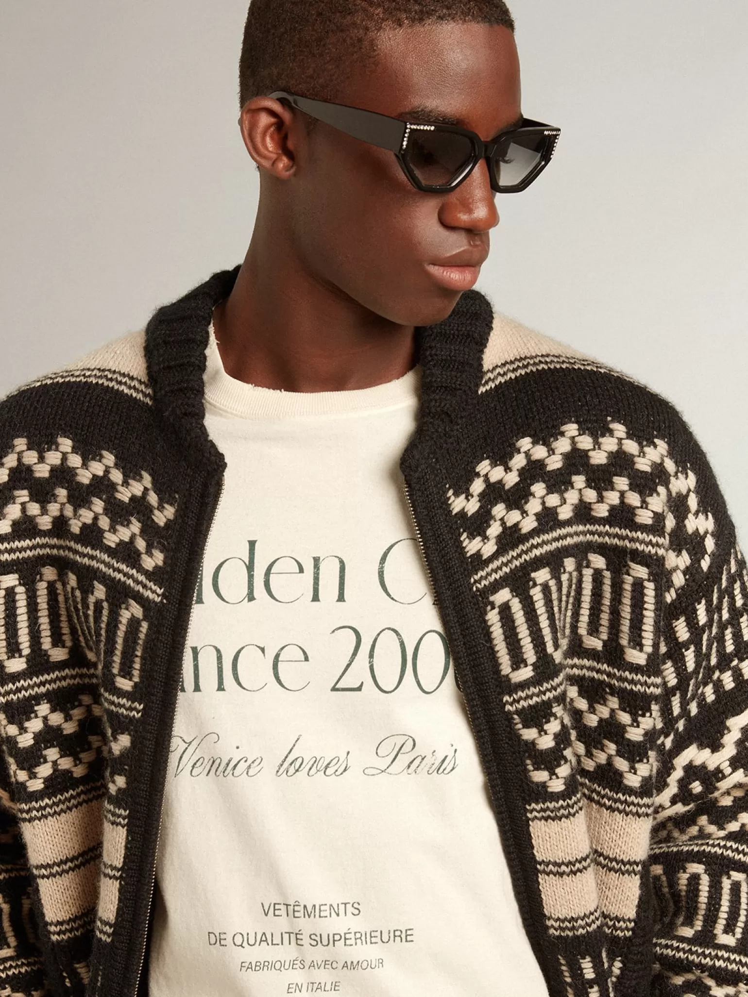 Shop Cardigã masculino de lã cor cru com padrão jacquard Malhas