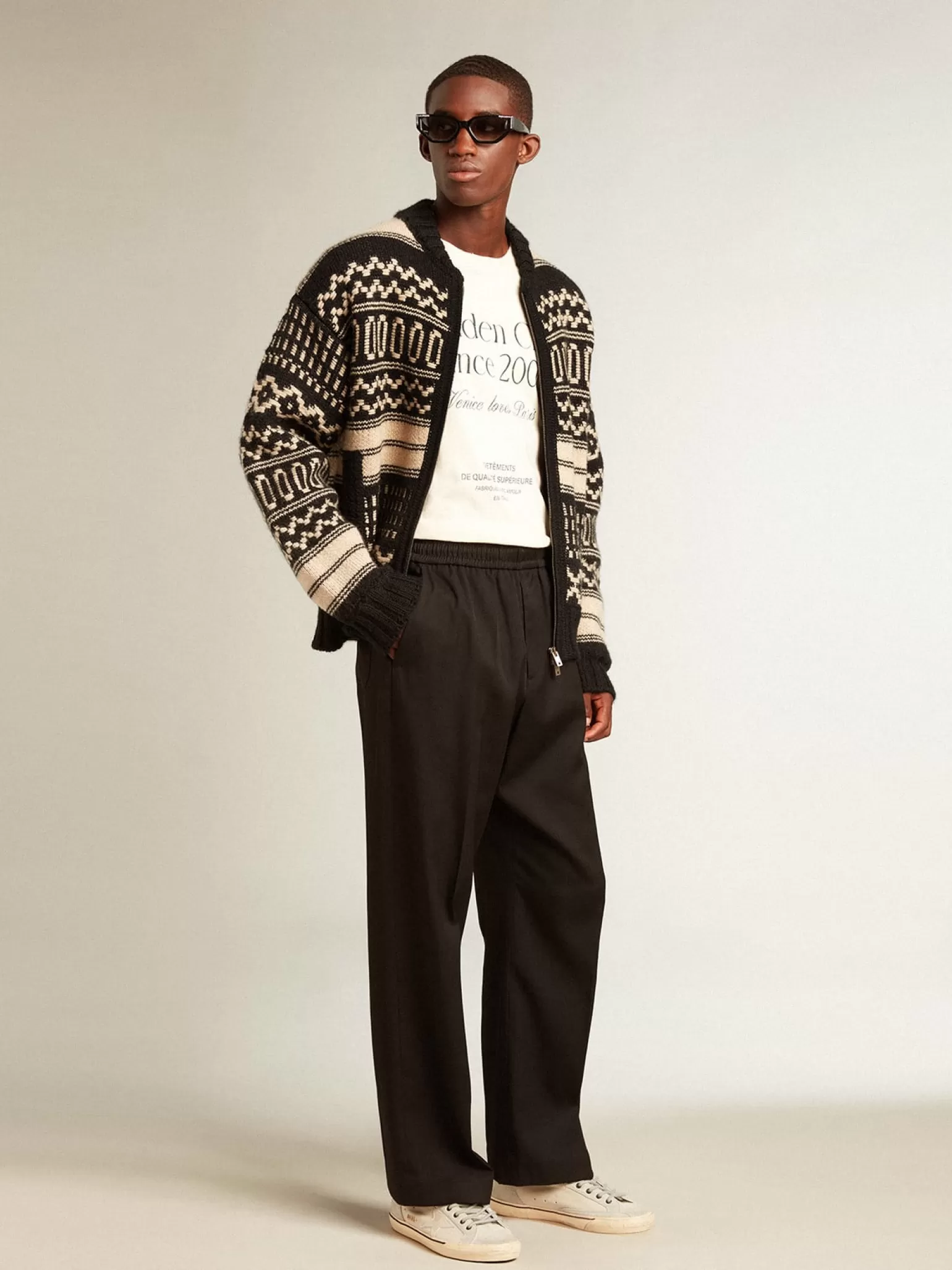 Shop Cardigã masculino de lã cor cru com padrão jacquard Malhas