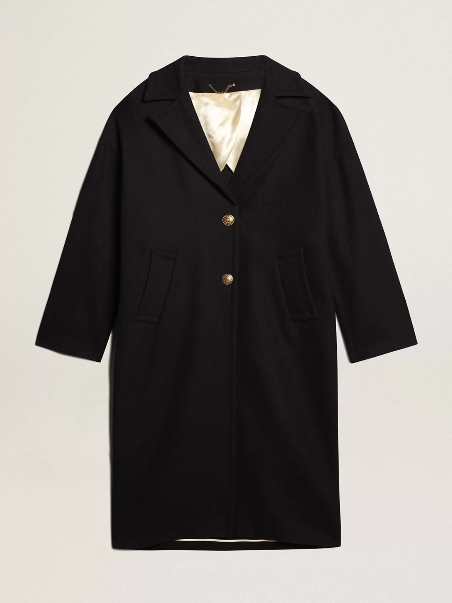 Store Casaco feminino de abotoamento simples tipo cocoon de lã azul-escuro com botões dourados MULHER Casacos e blusões