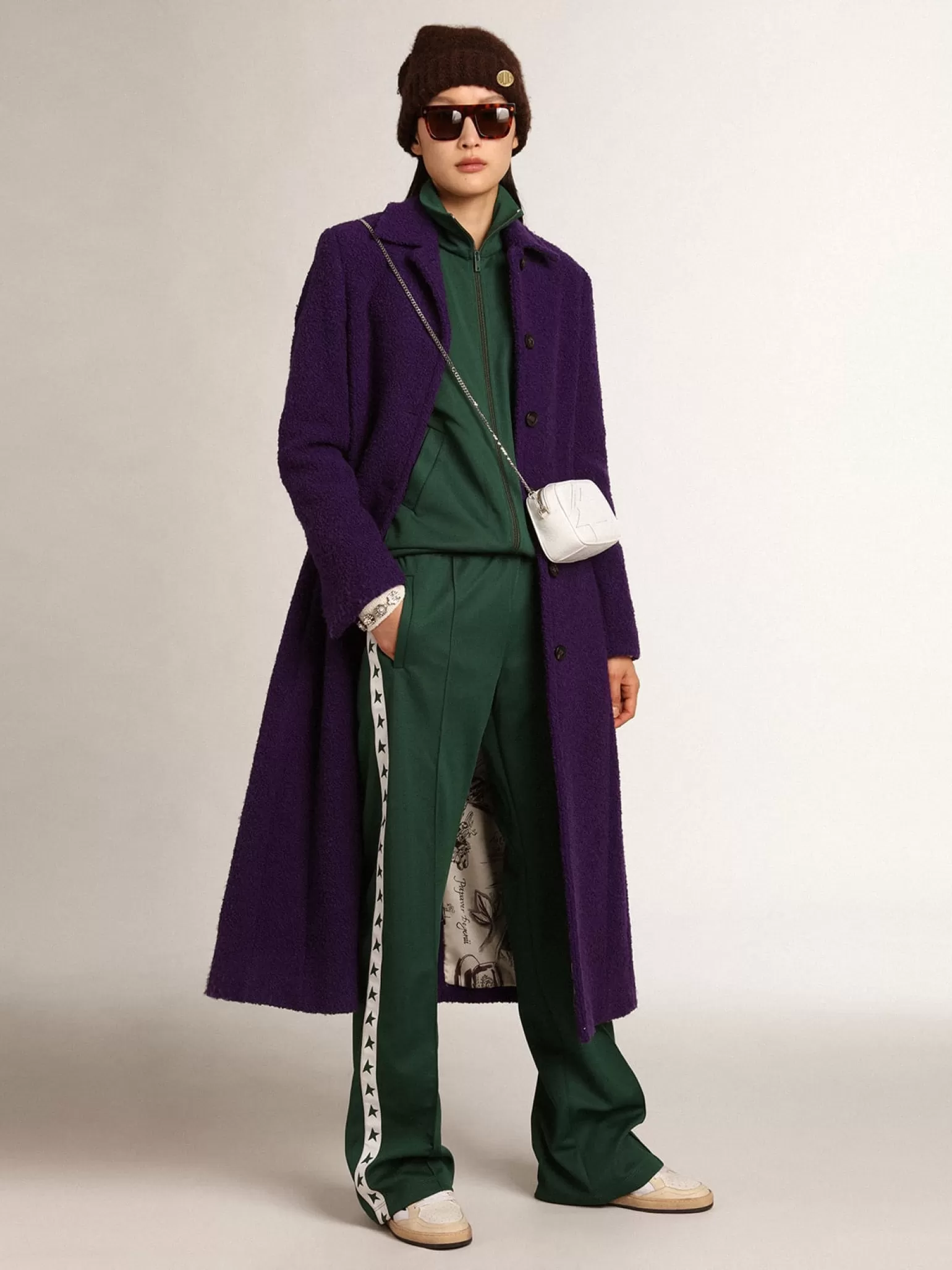 Clearance Casaco feminino de lã roxo índigo e forro com estampa MULHER Casacos e blusões