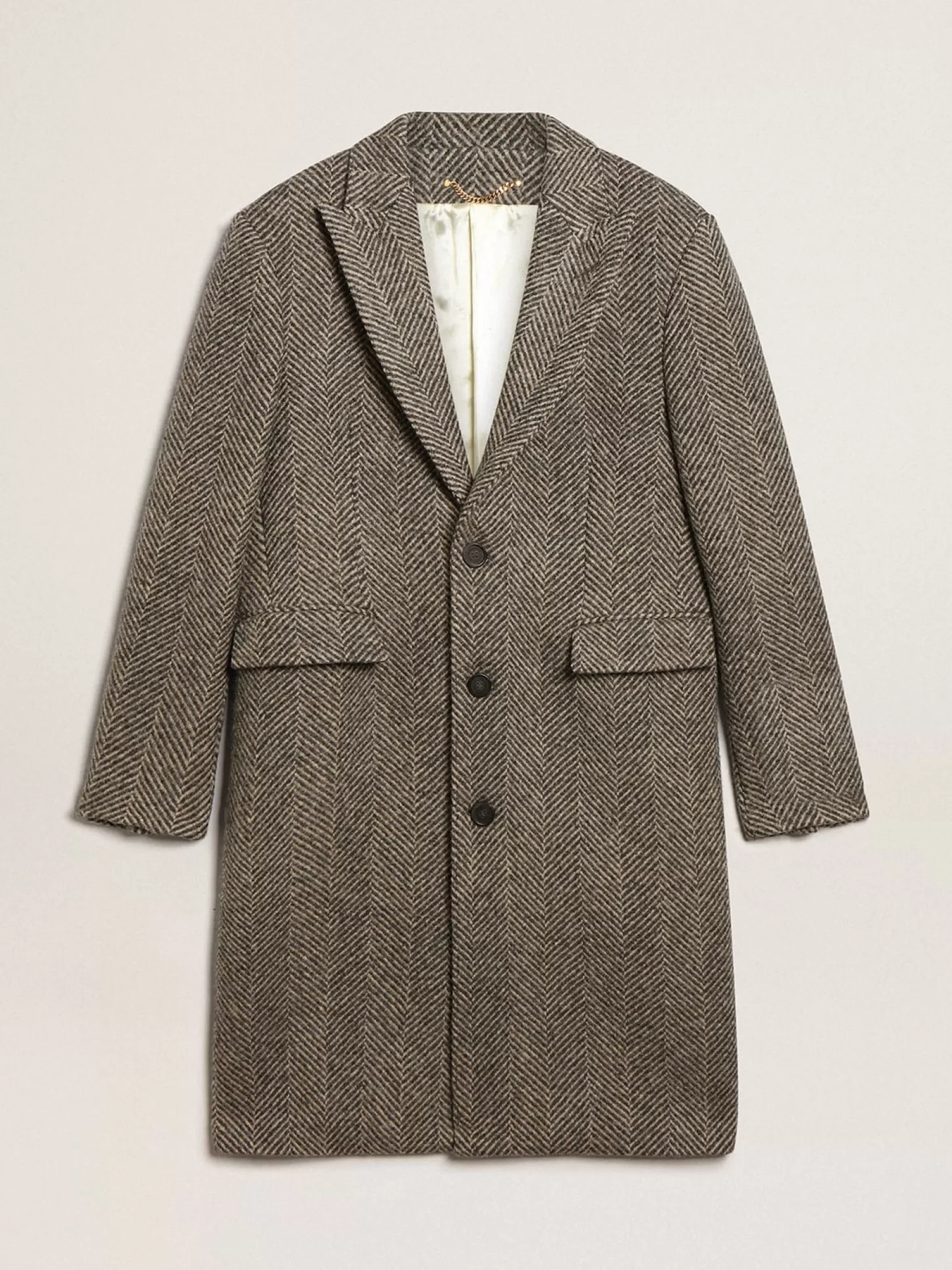 Fashion Casaco masculino de abotoamento simples de lã com trama espinha de peixe bege e cinza Casacos e blusões