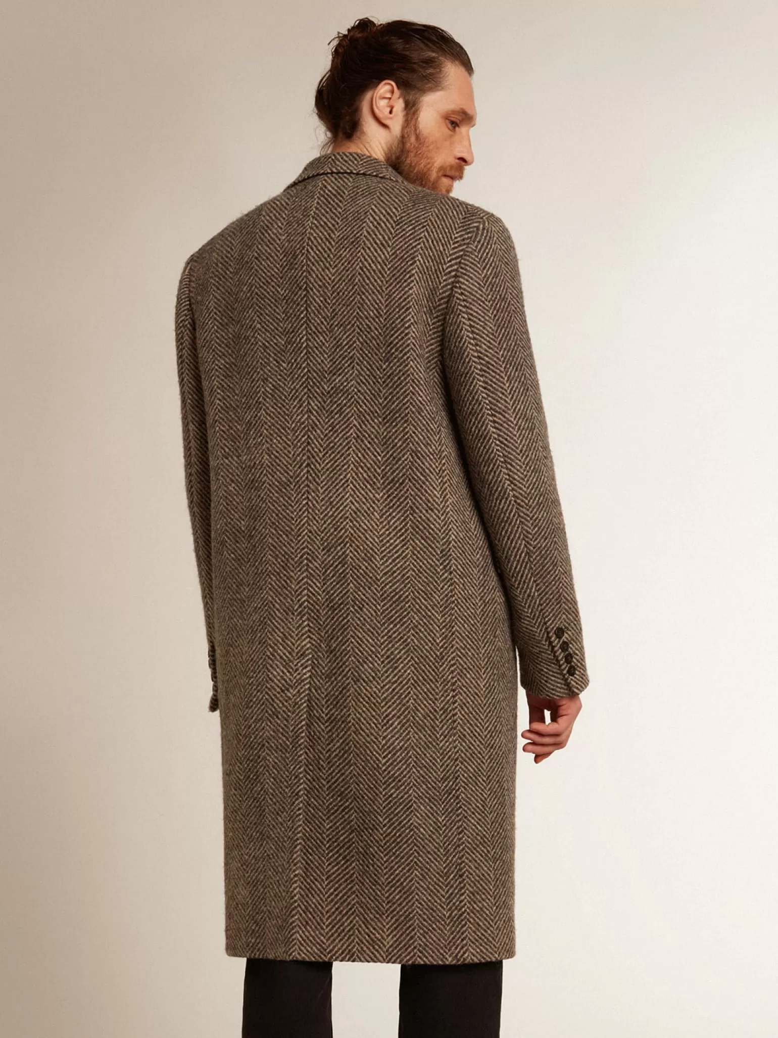 Fashion Casaco masculino de abotoamento simples de lã com trama espinha de peixe bege e cinza Casacos e blusões