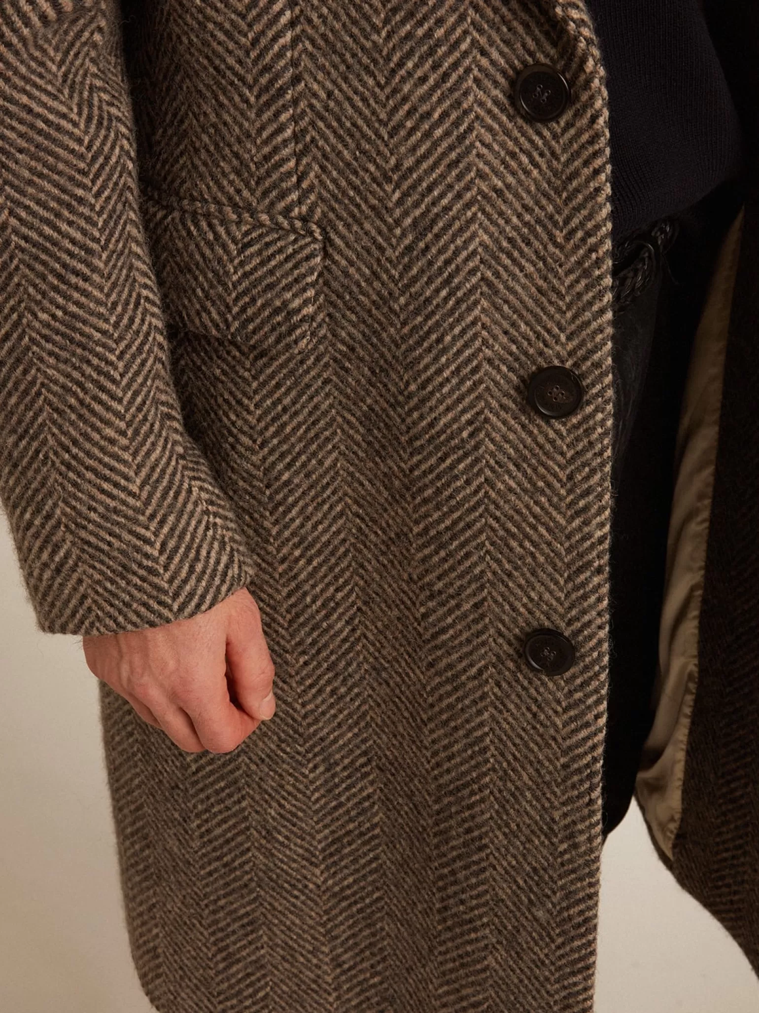 Fashion Casaco masculino de abotoamento simples de lã com trama espinha de peixe bege e cinza Casacos e blusões