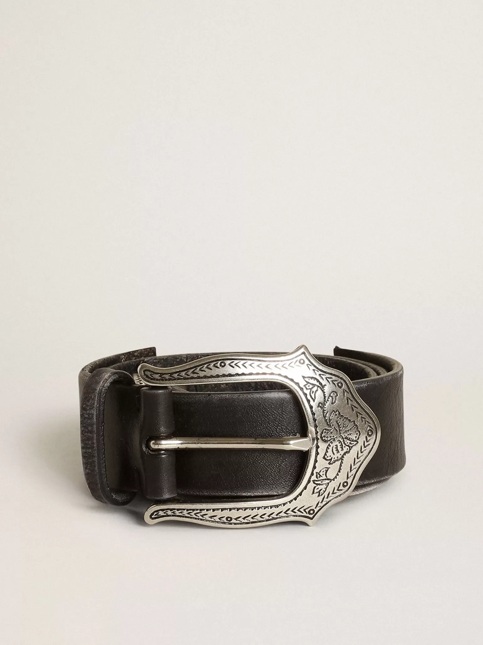 Clearance Cinto feminino de couro preto com decorações prateadas MULHER Cintos