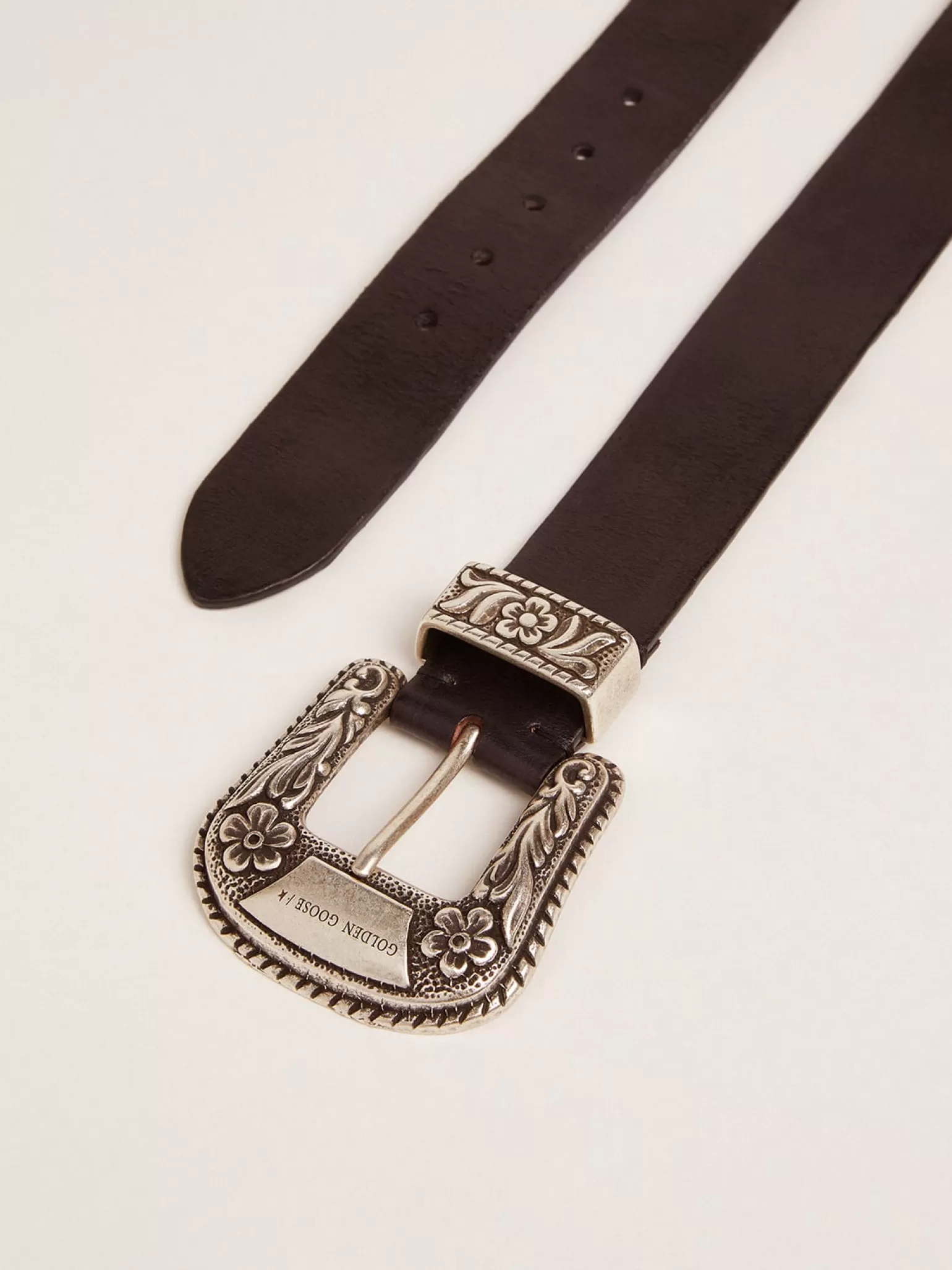 Store Cinto feminino de couro preto com fivela decorada prateada MULHER Cintos