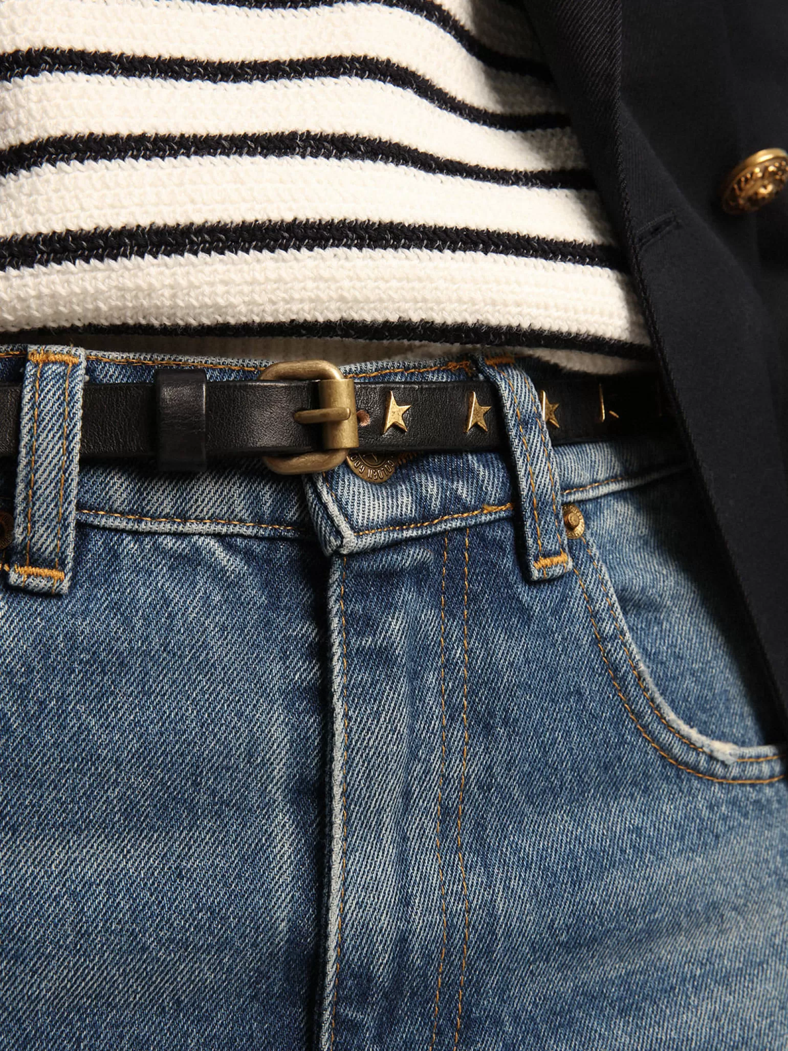 Best Cinto feminino de couro preto com tachas em forma de estrela MULHER Cintos