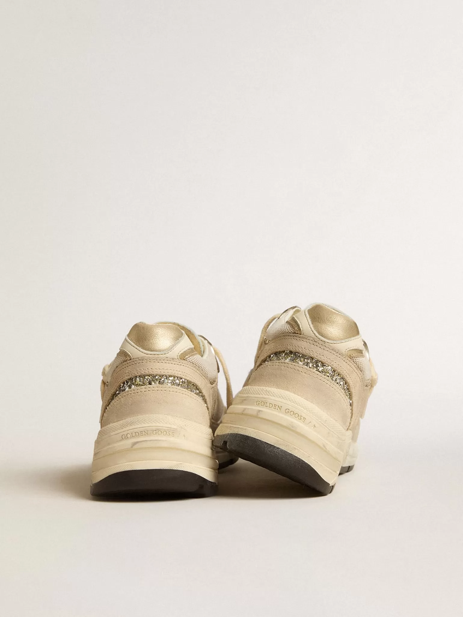 Cheap Dad-Star de tela e suede perolado com estrela e talão de couro platinado MULHER Dad-Star