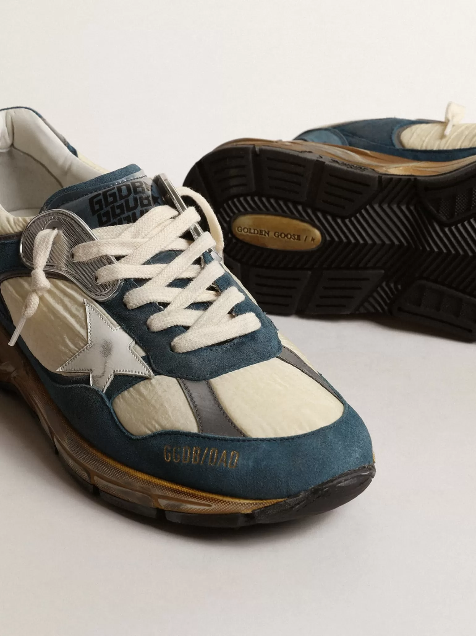 Best Sale Dad-Star Masculino de suede azul petróleo, estrela de couro branco Dad-Star