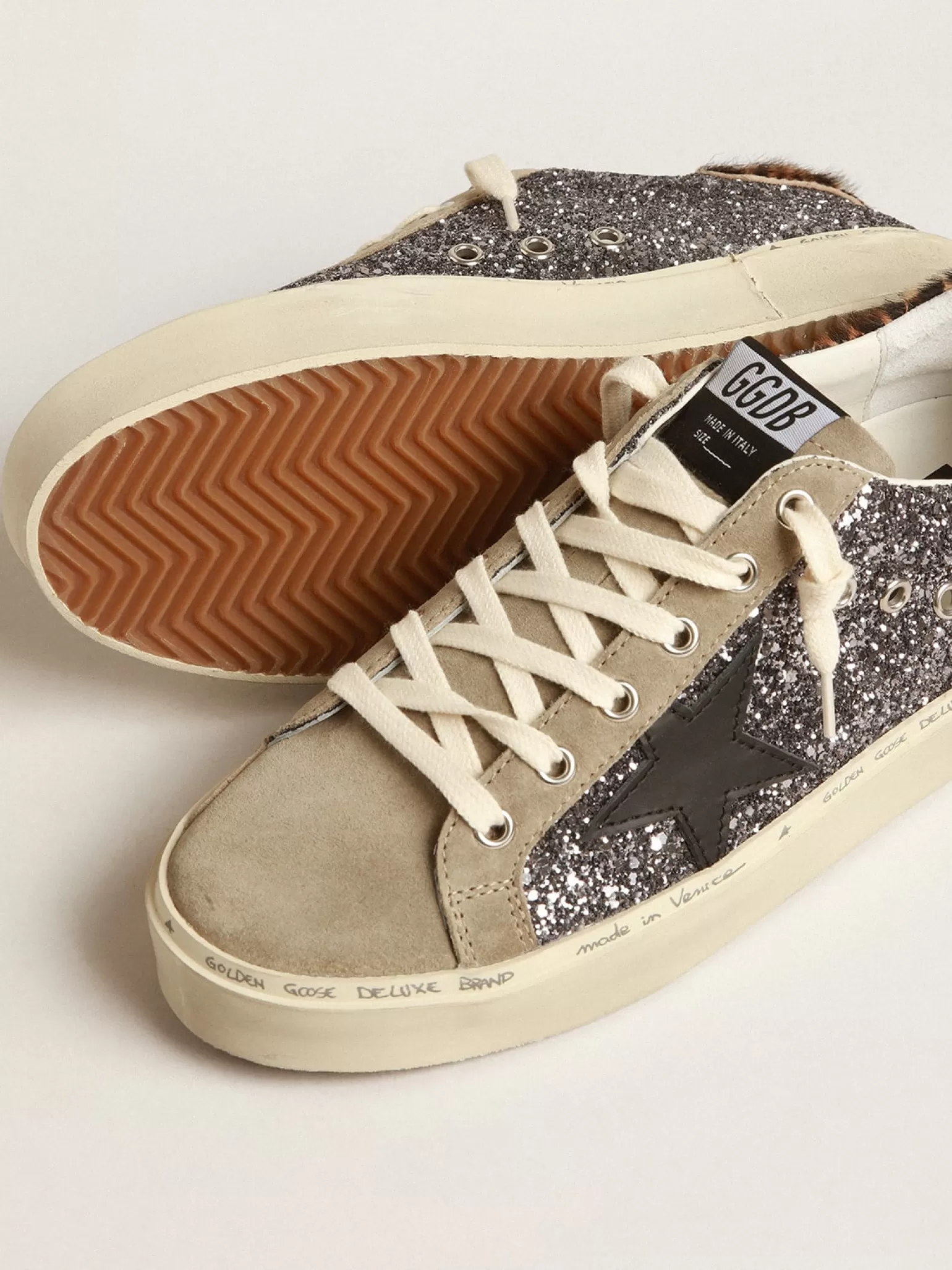 Fashion Hi Star de glitter cinza escuro com estrela de couro preto MULHER Hi Star