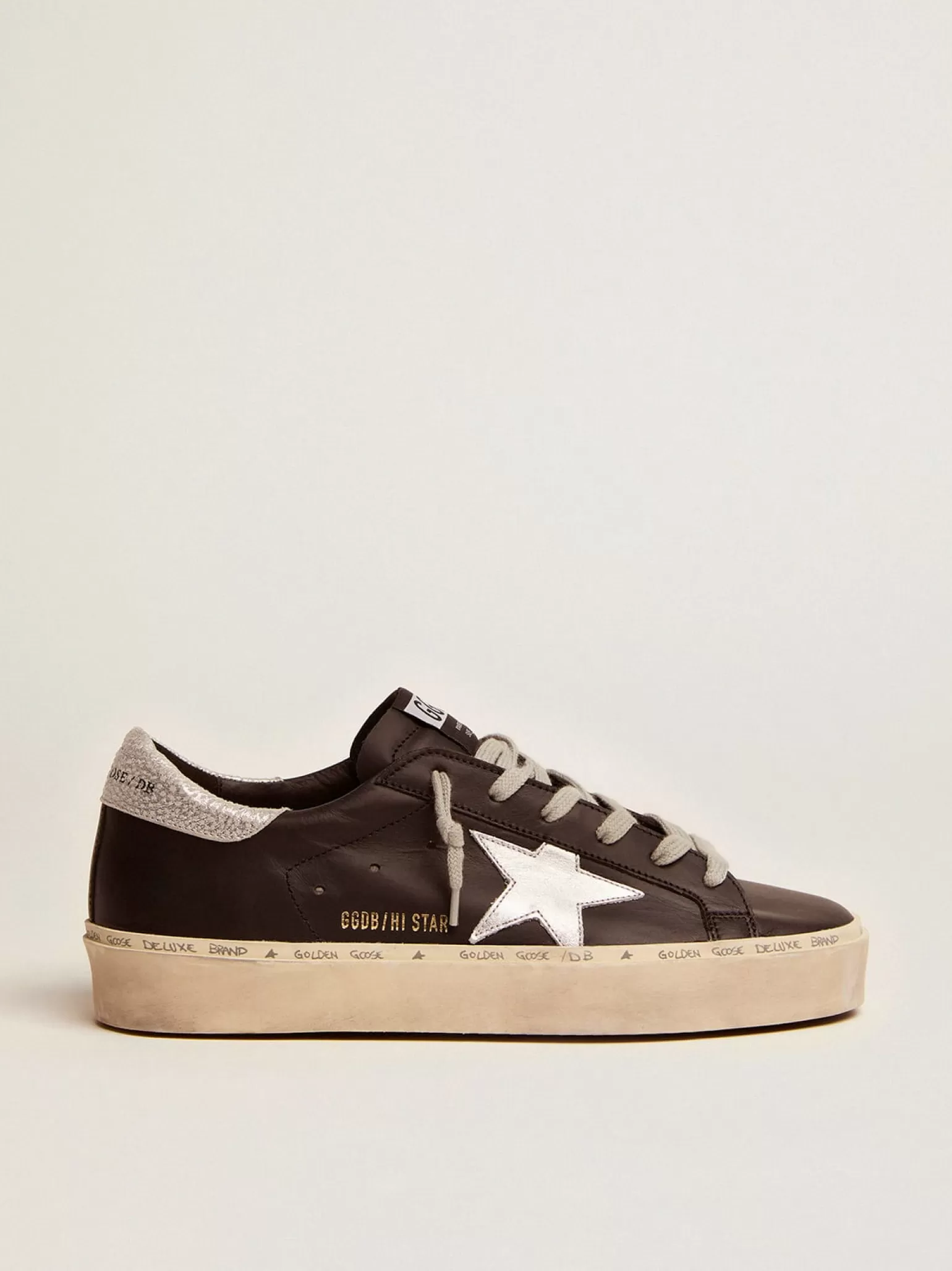 Cheap Hi Star feminino de couro preto com estrela de couro metálico prateado MULHER Hi Star