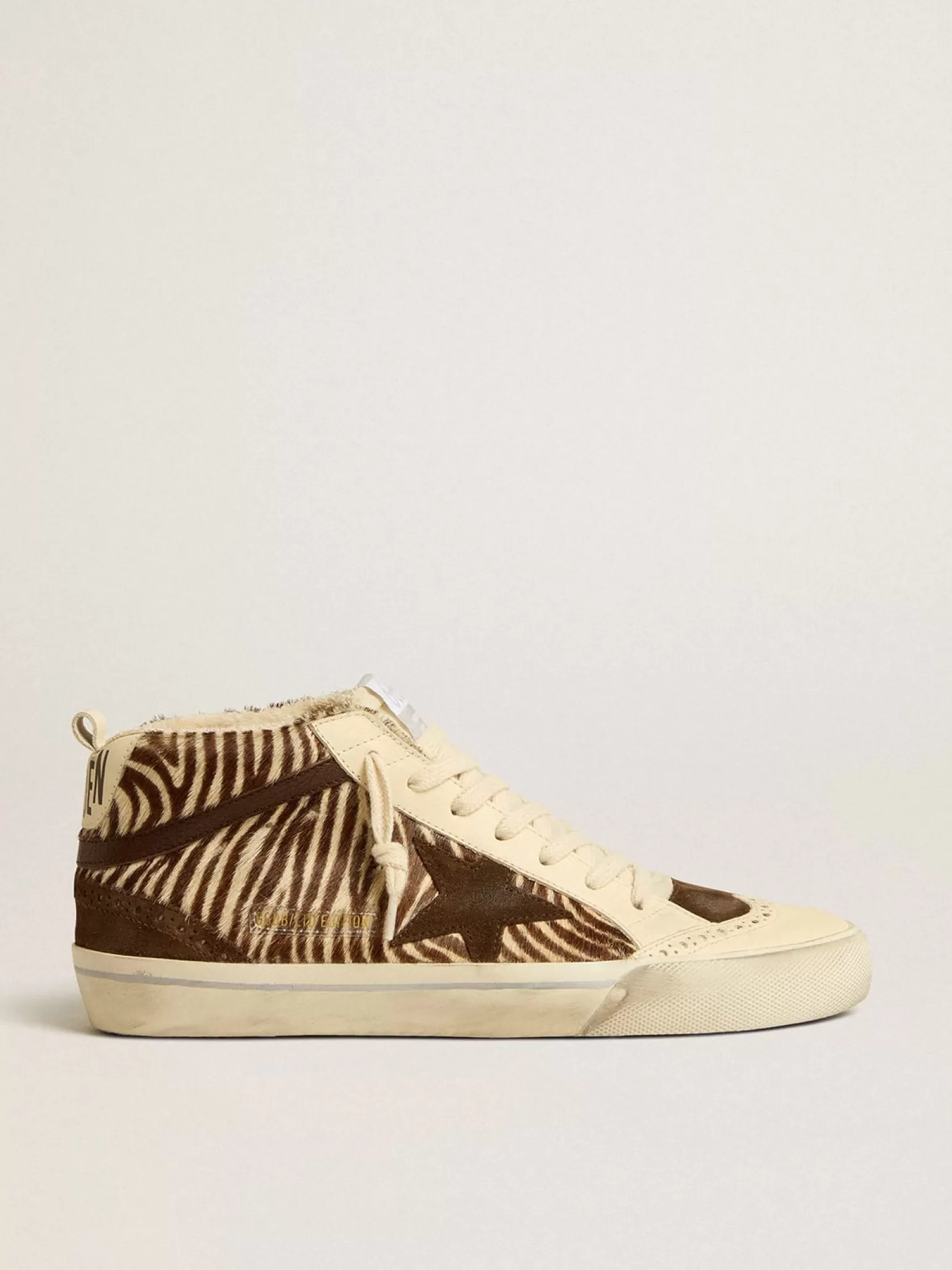 Online Mid Star de couro cavalinho zebrado com estrela de suede e lista marrom MULHER Mid Star
