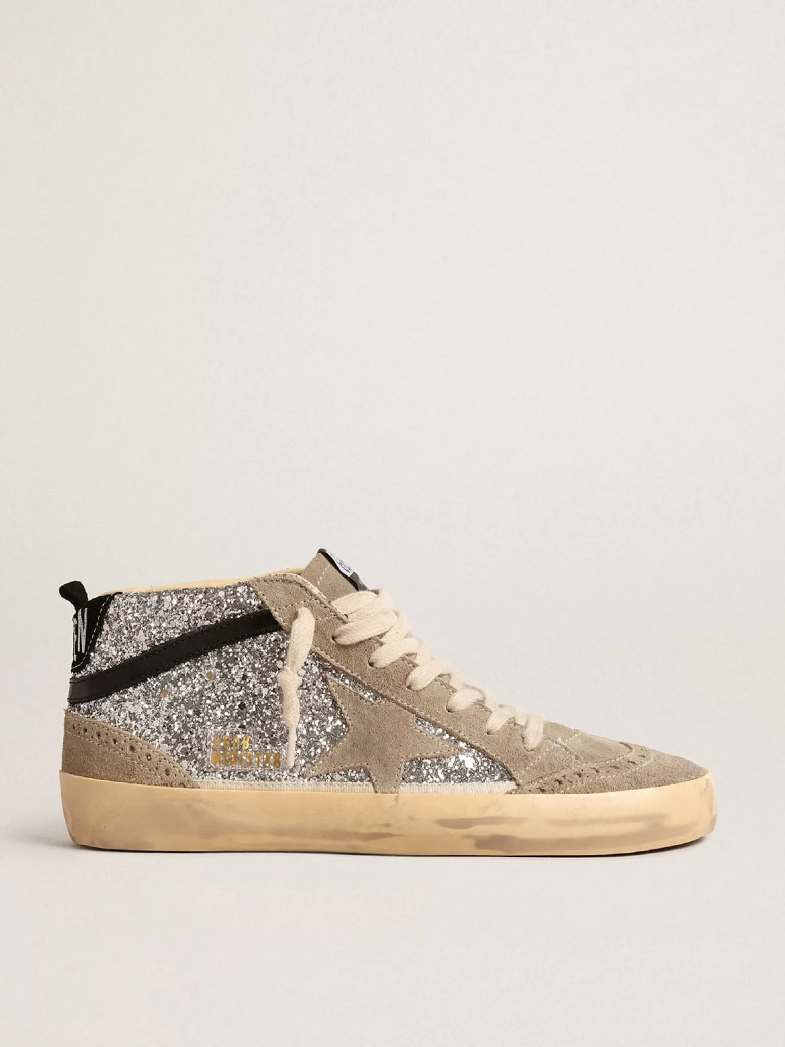 Outlet Mid Star de glitter prateado com estrela de suede e lista preta MULHER Mid Star