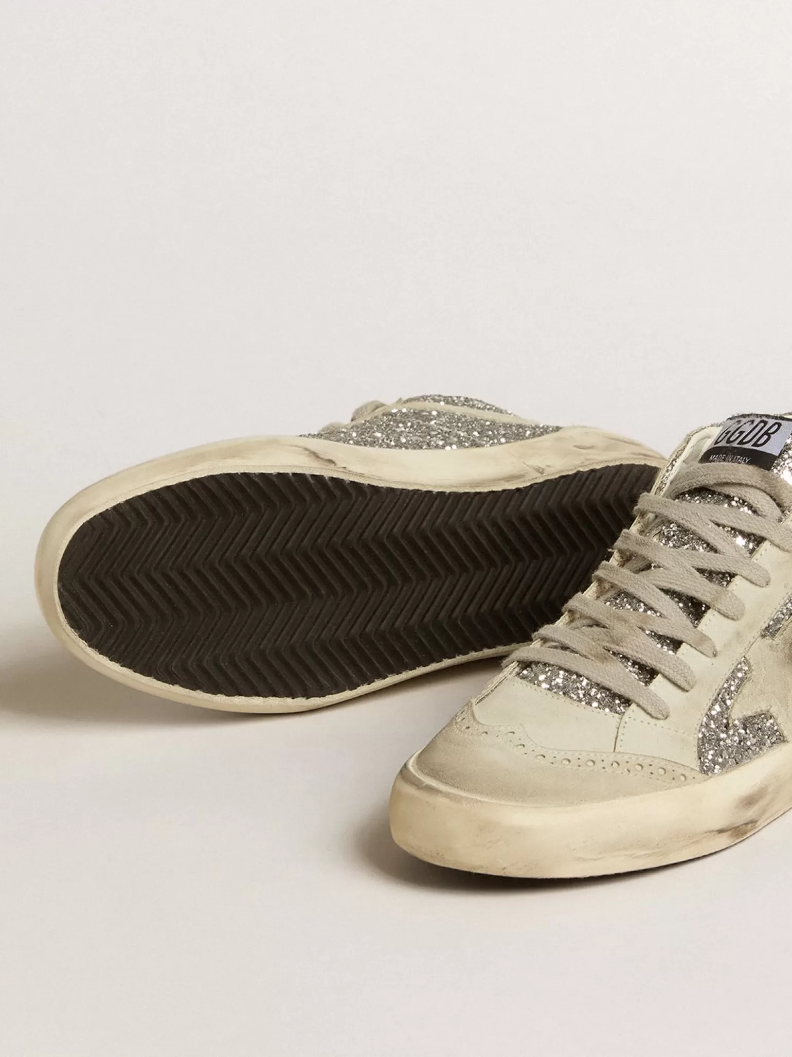 Discount Mid Star de glitter prateado com estrela e lista de suede gelo MULHER Mid Star