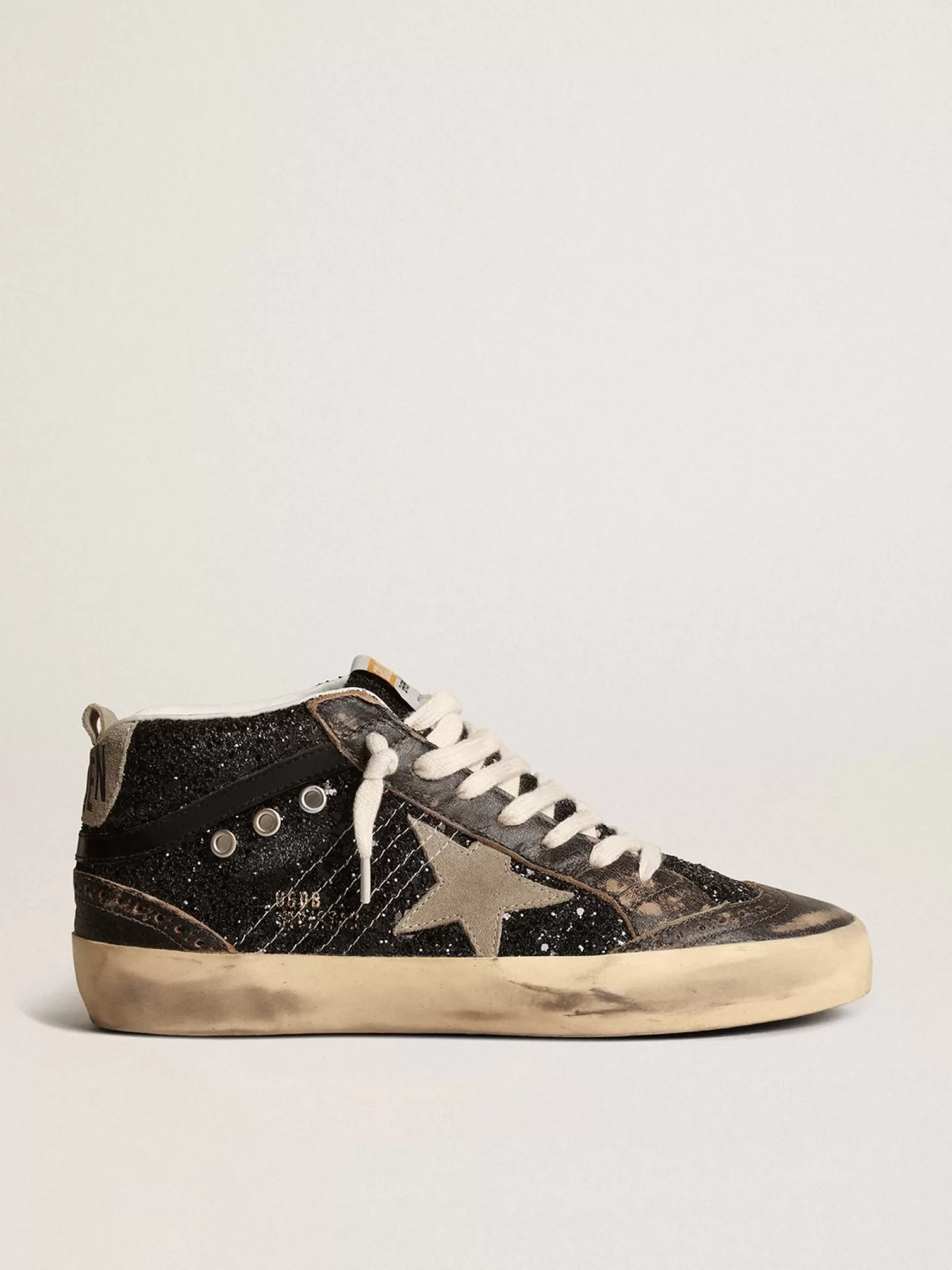 Best Sale Mid Star de glitter preto, estrela e talão de suede havana-rosado MULHER Mid Star