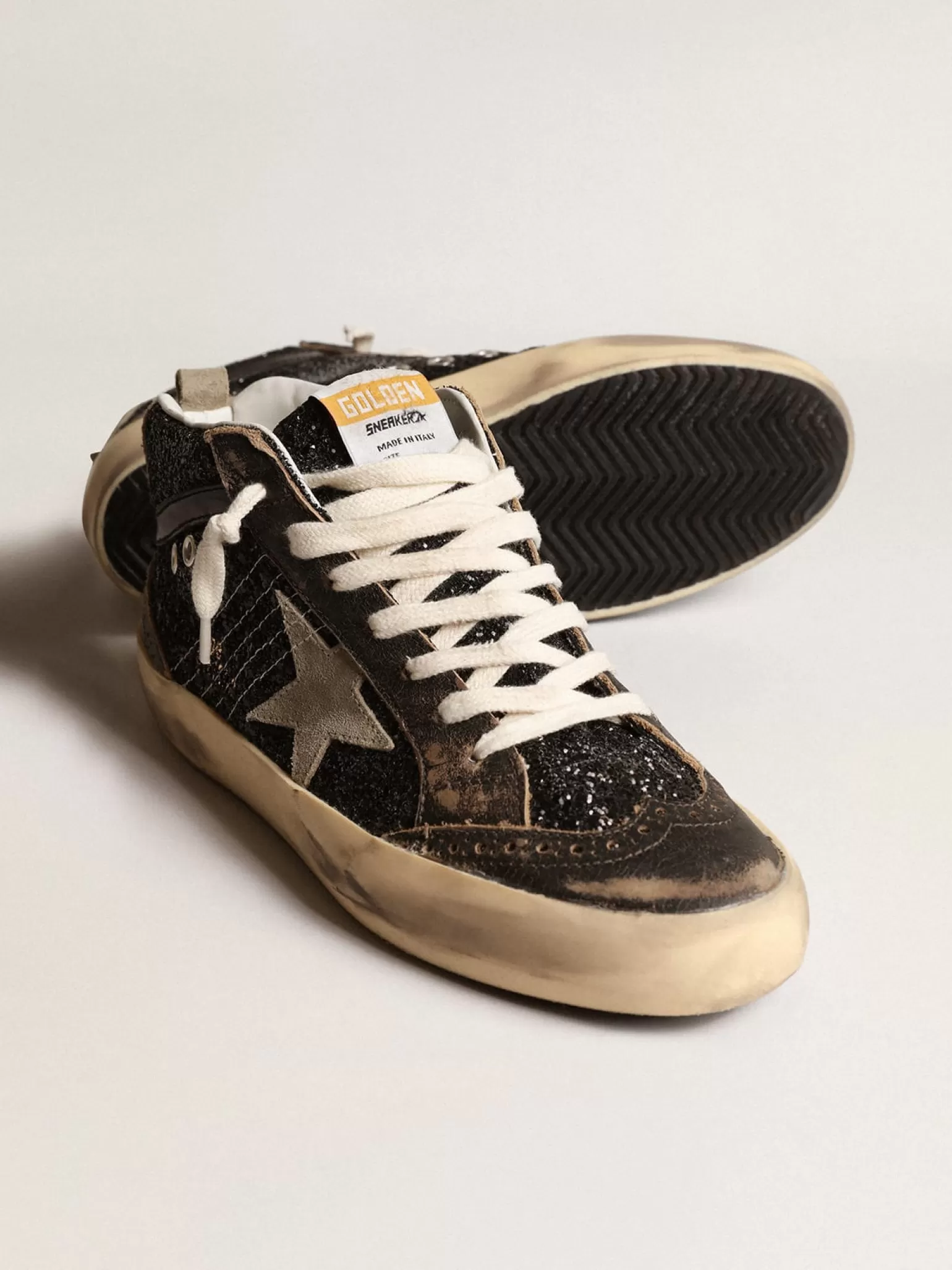 Best Sale Mid Star de glitter preto, estrela e talão de suede havana-rosado MULHER Mid Star